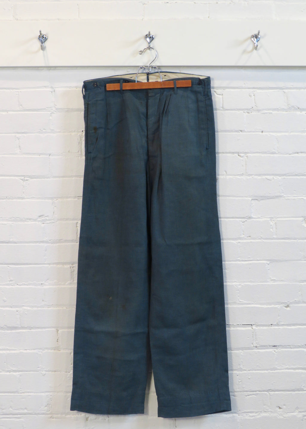 1940s Blue-Grey Linen Trousers | 33"x30"