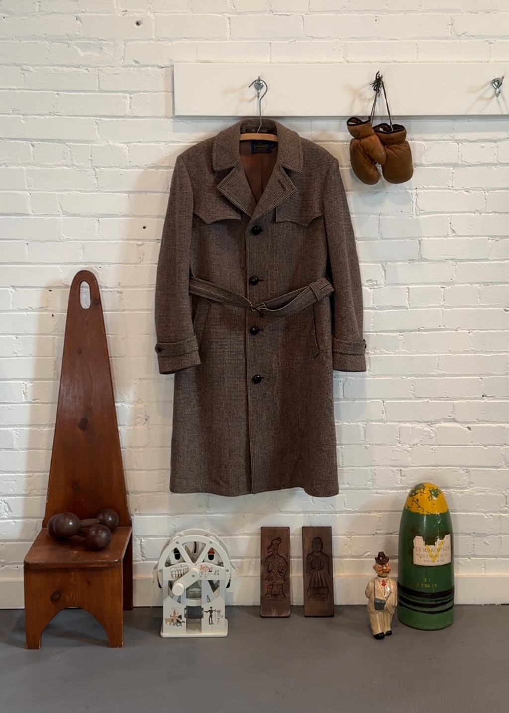1980s Pendleton Belted Wool Houndstooth Overcoat