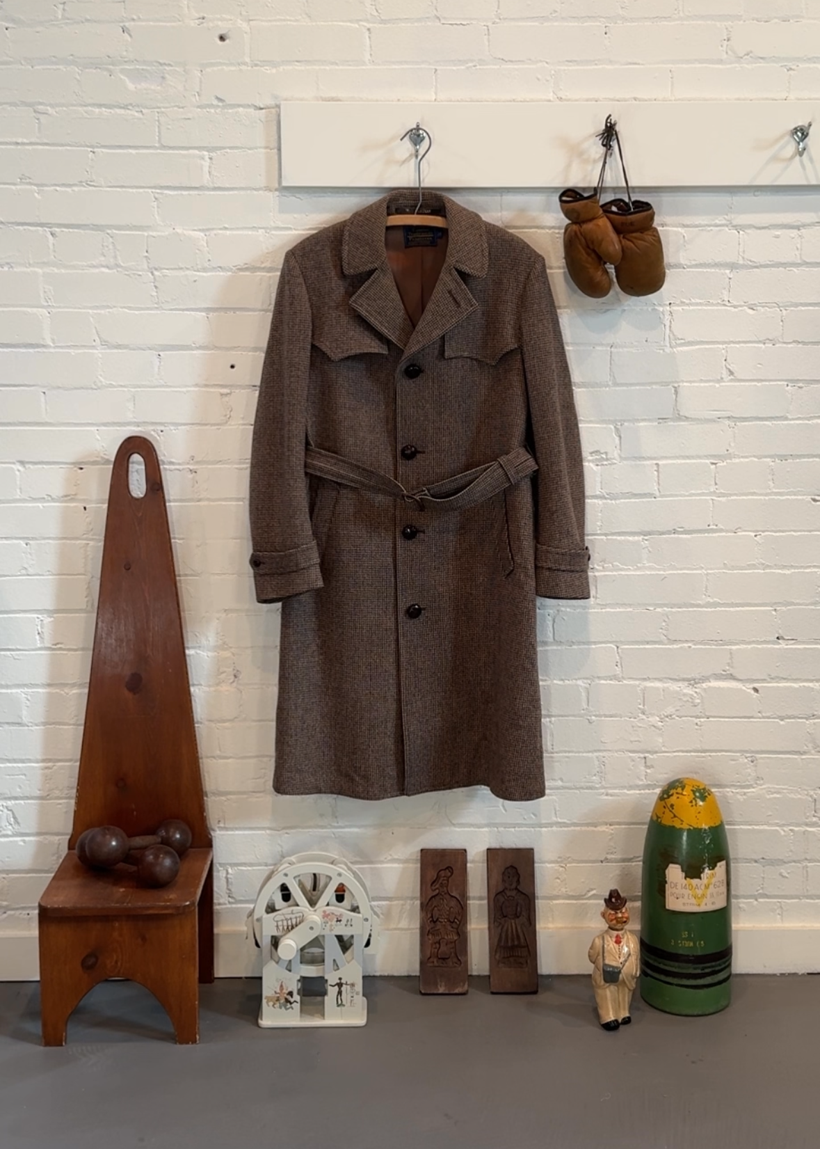 1980s Pendleton Belted Wool Houndstooth Overcoat