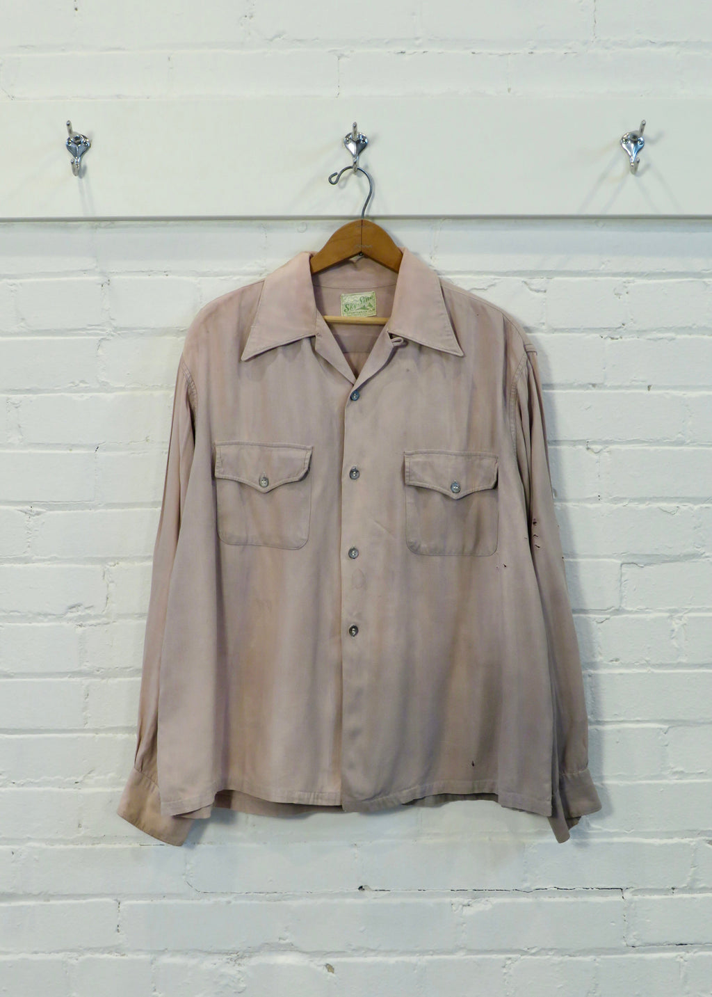 1950s Faded Mauve Rayon Gabardine Overshirt