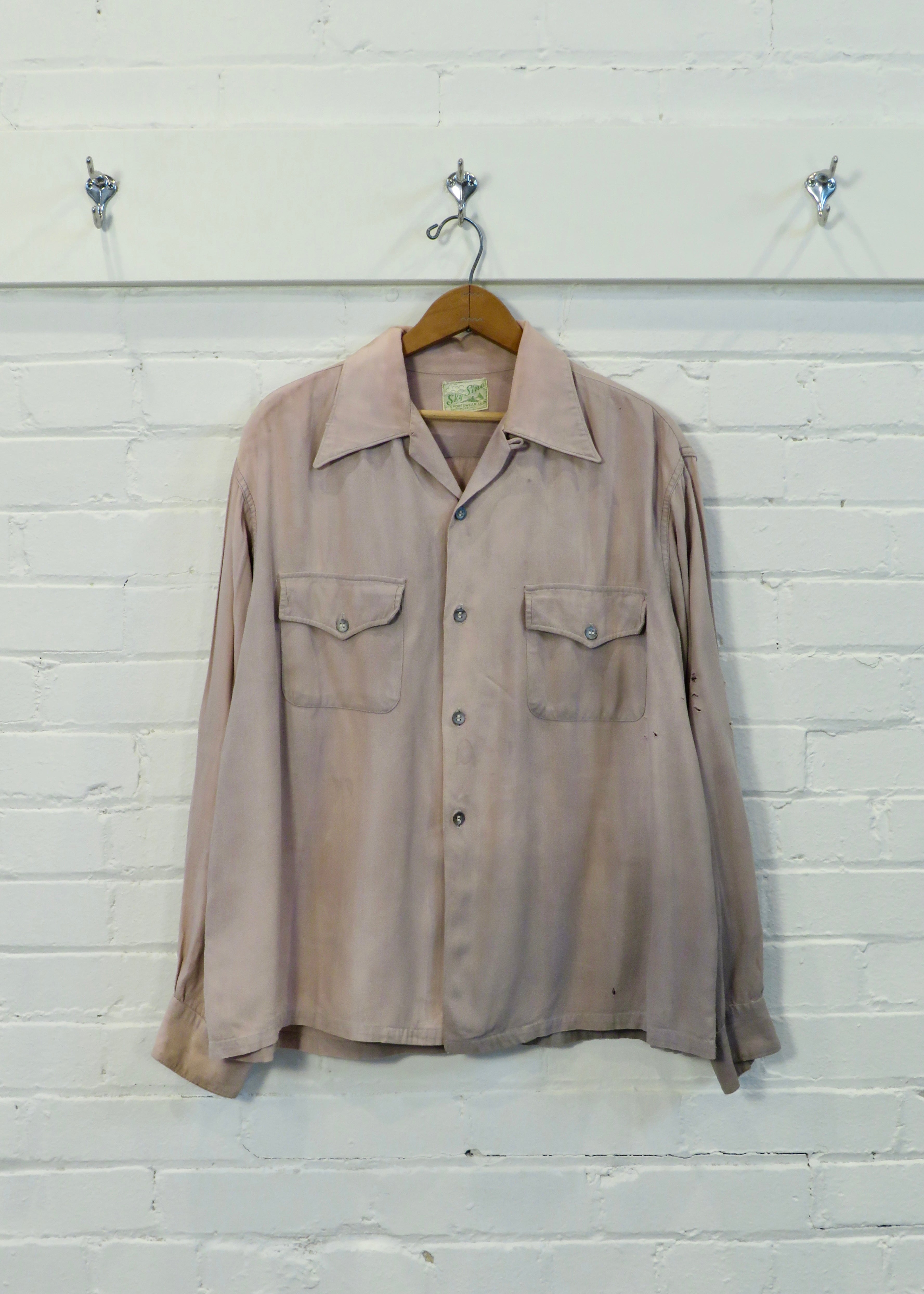 1950s Faded Mauve Rayon Gabardine Overshirt