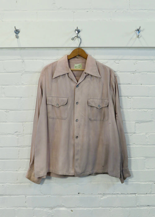 1950s Faded Mauve Rayon Gabardine Overshirt