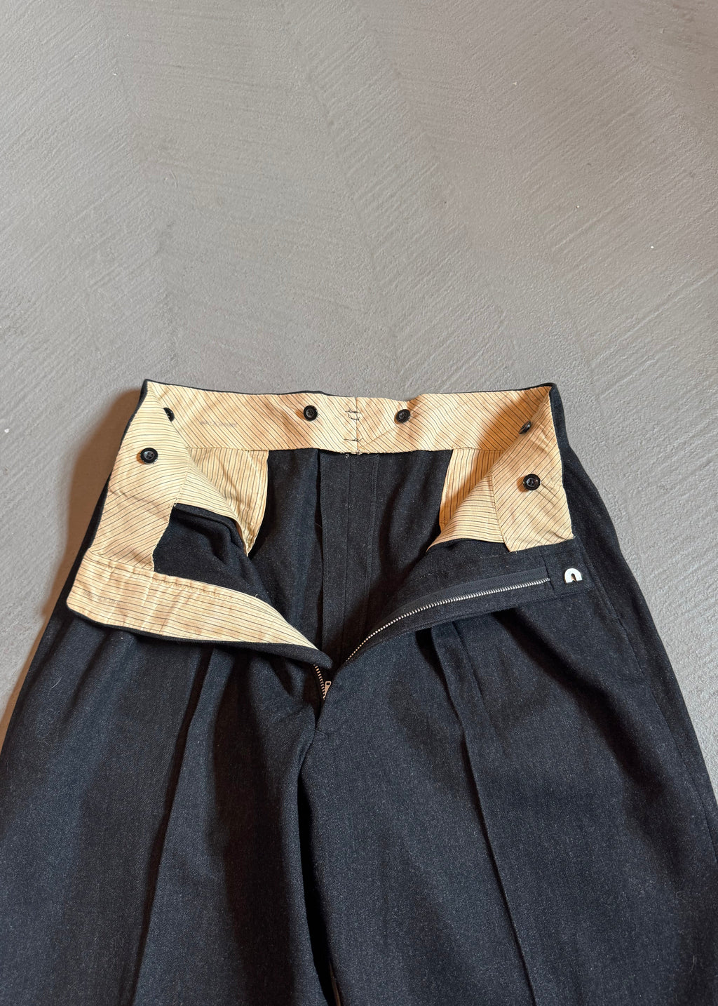 1950s Charcoal Black Drop Loop Wool Trousers