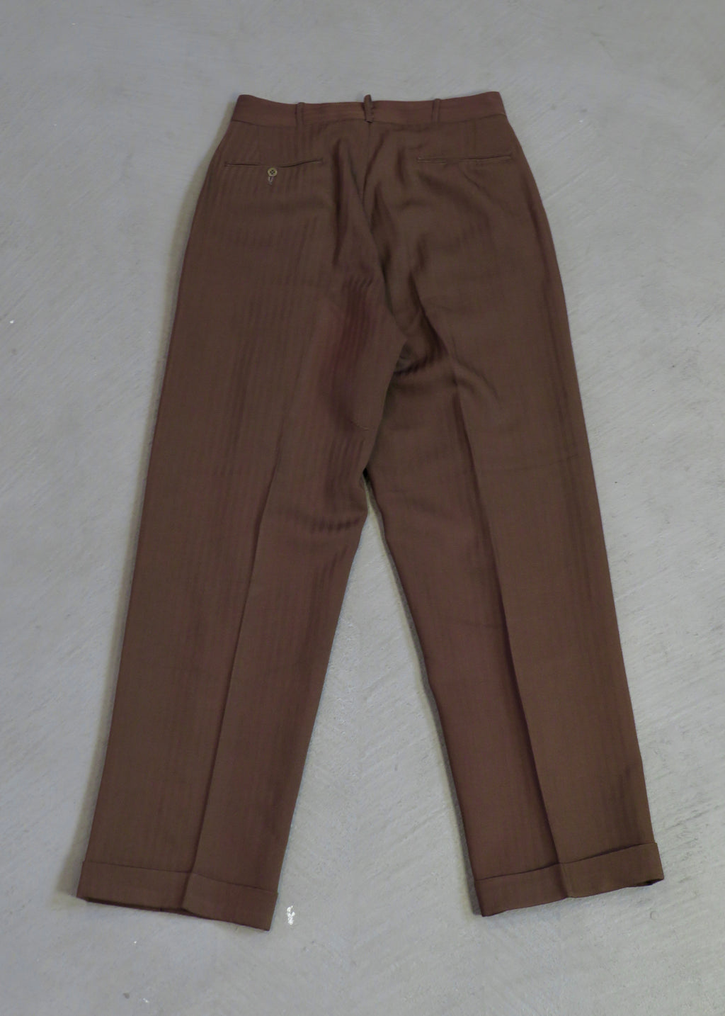 1950s Olive Brown Herringbone Trousers | 29"x32"