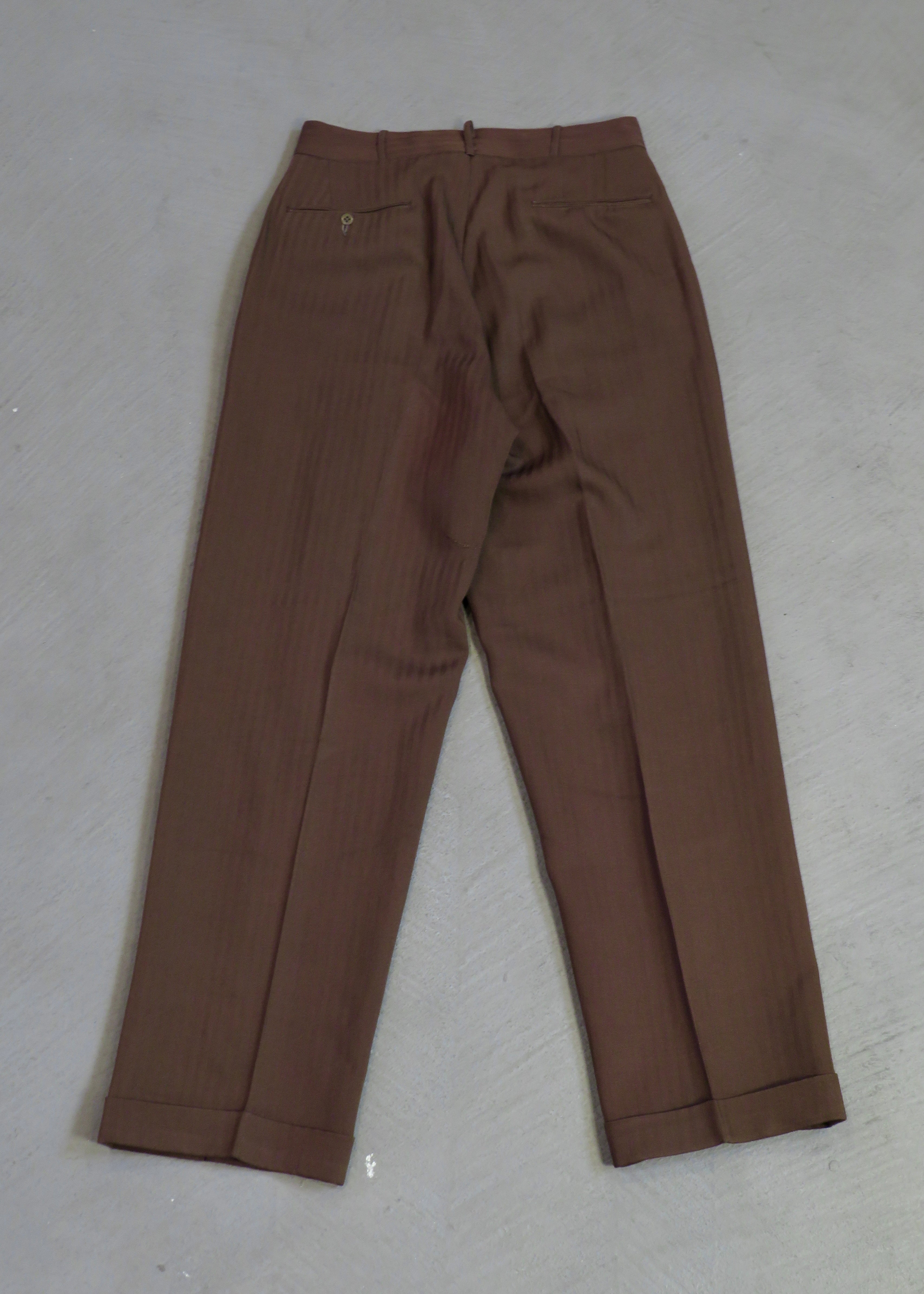 1950s Olive Brown Herringbone Trousers | 29"x32"