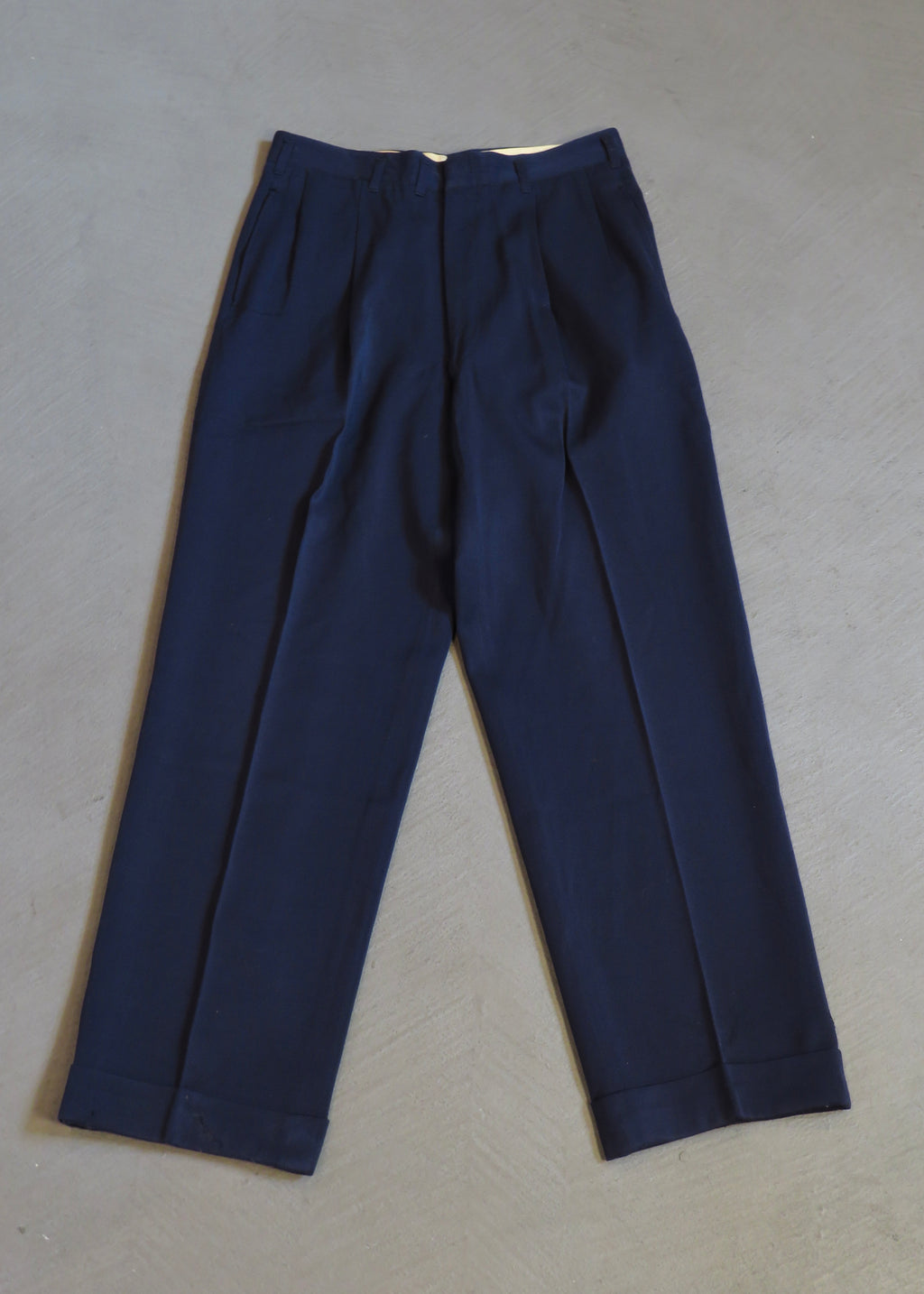 1950s Navy Wool Gabardine Trousers | 31"x31"