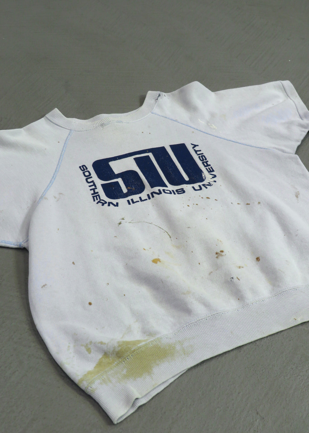 1960s Southern Illinois University Light Blue Distressed Short Sleeved Sweatshirt