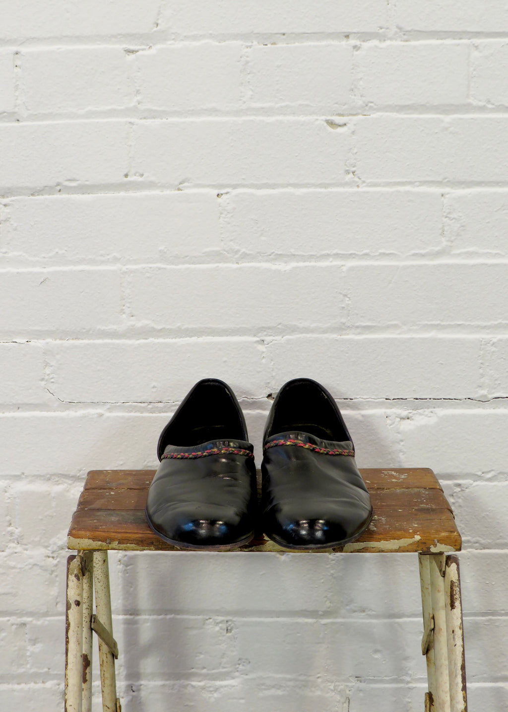 1960s Braided Black Leather House Slippers
