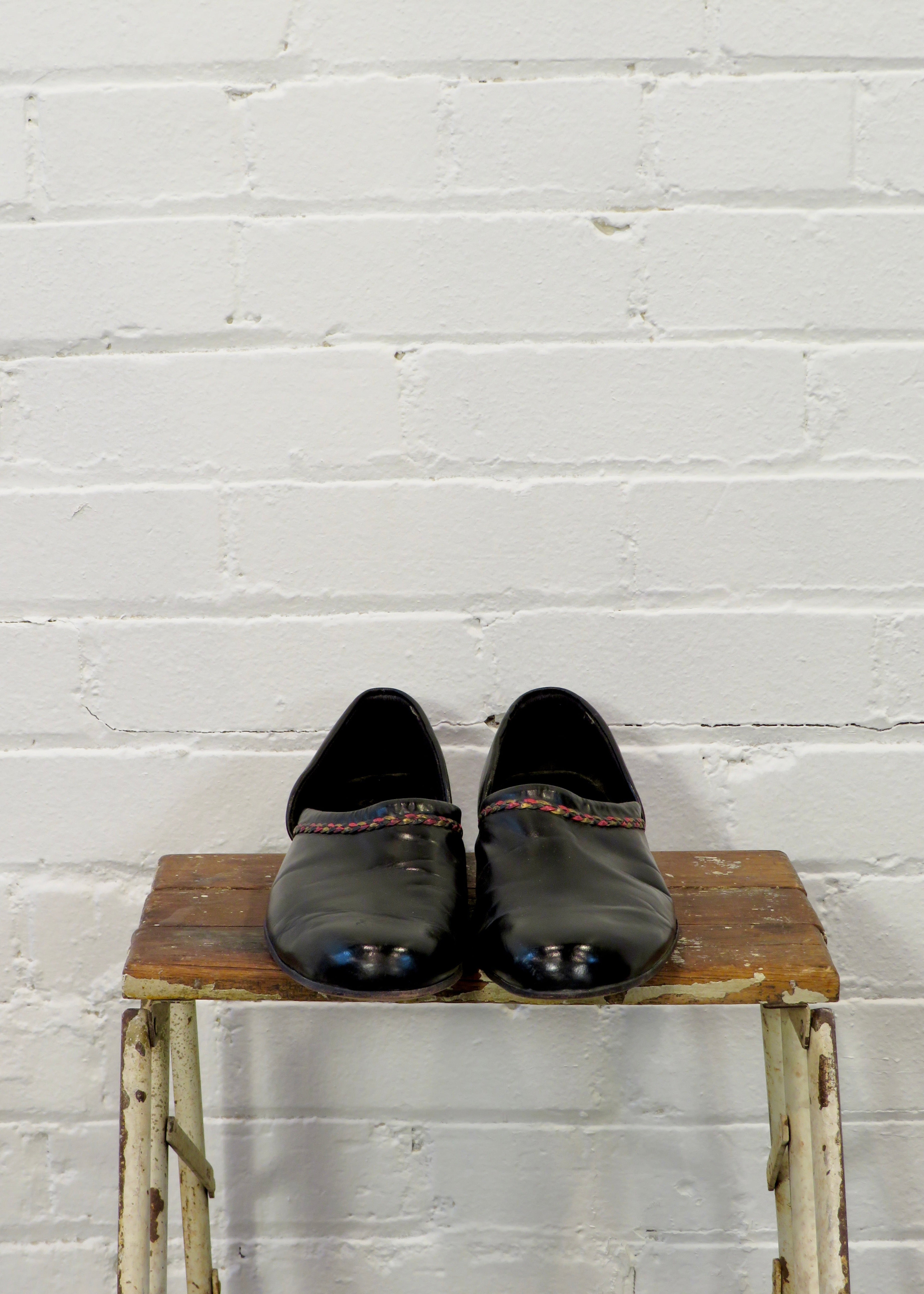 1960s Braided Black Leather House Slippers