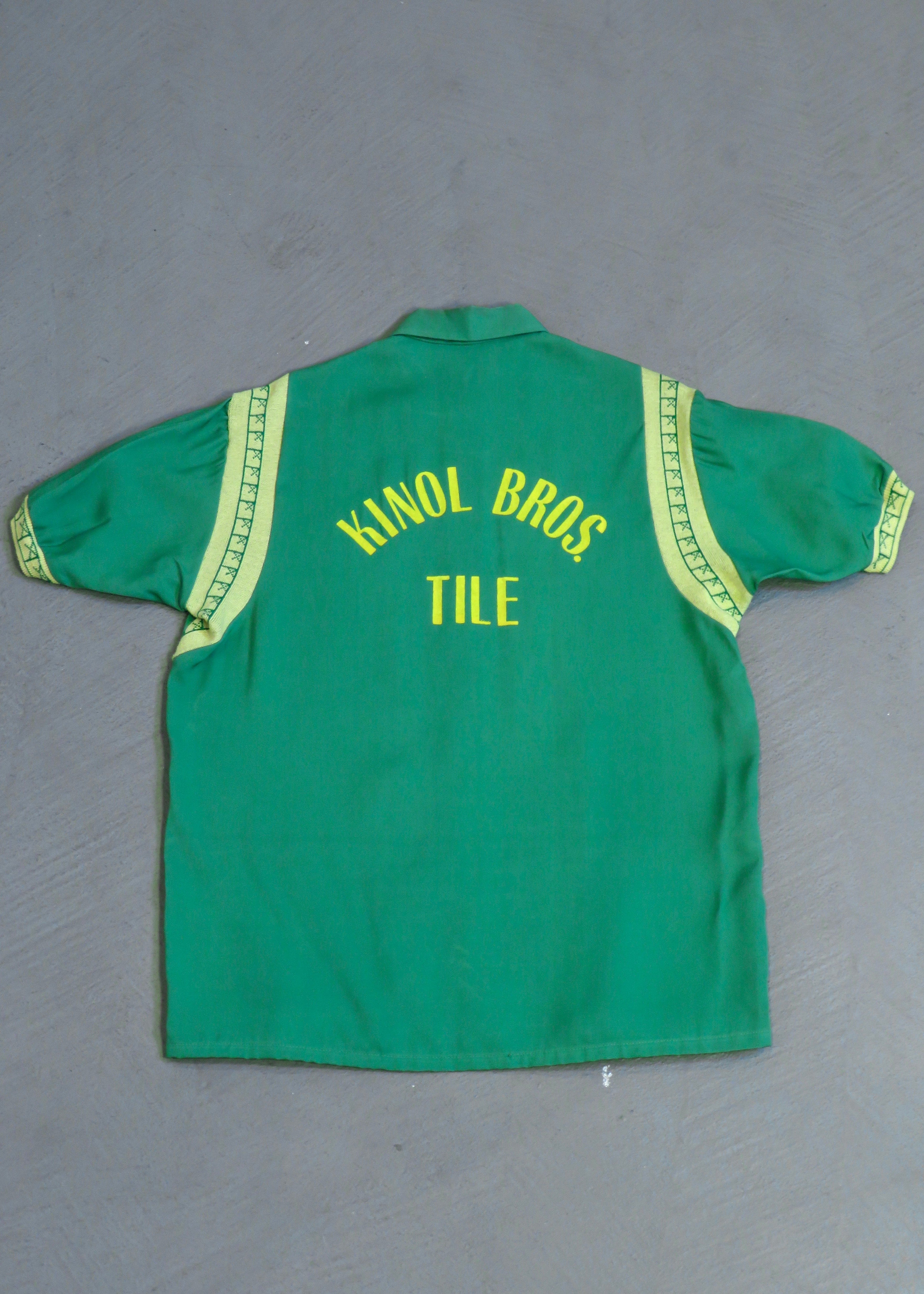 1950s Air-Flo Kinol Bros Tile Green Bowling Shirt
