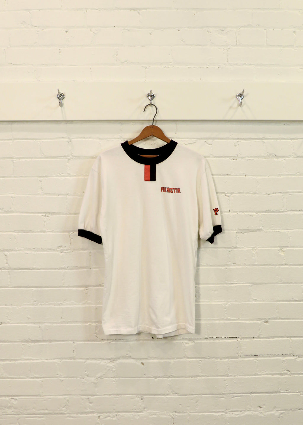 1990s Princeton University White Ringer T-Shirt with orange and black accents