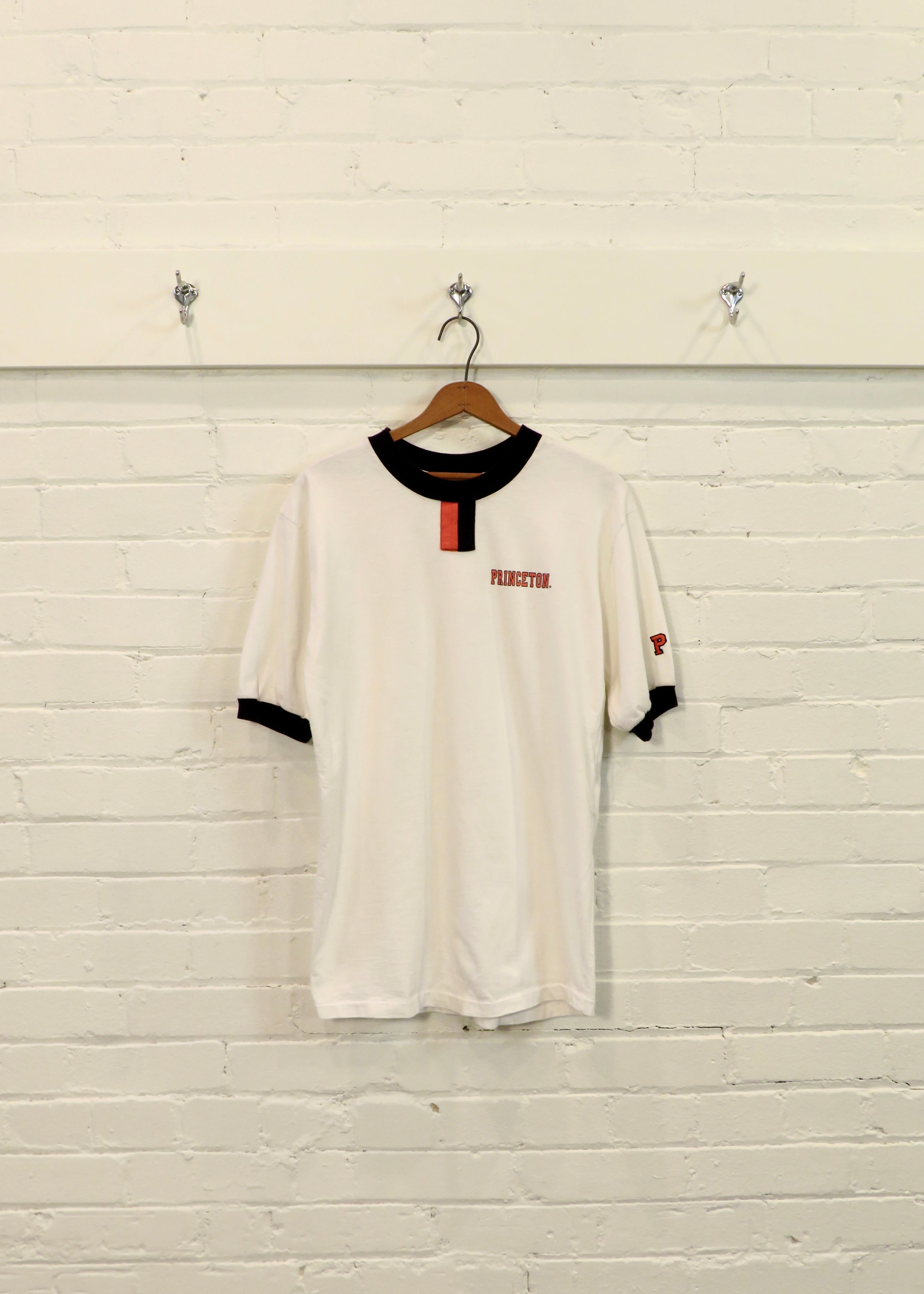 1990s Princeton University White Ringer T-Shirt with orange and black accents