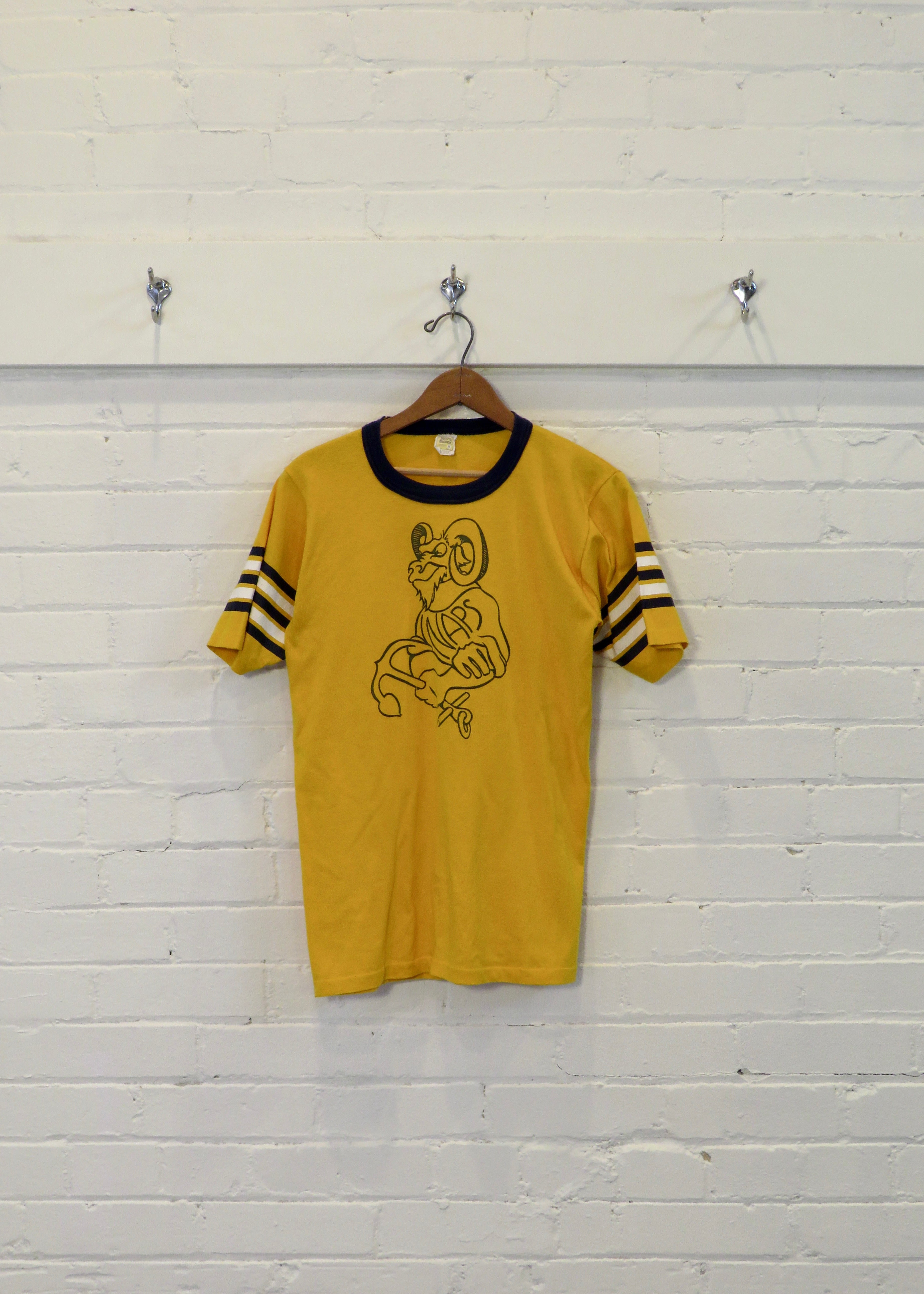1980s Naval Academy Prep School Ram Mascot Ringer T-Shirt