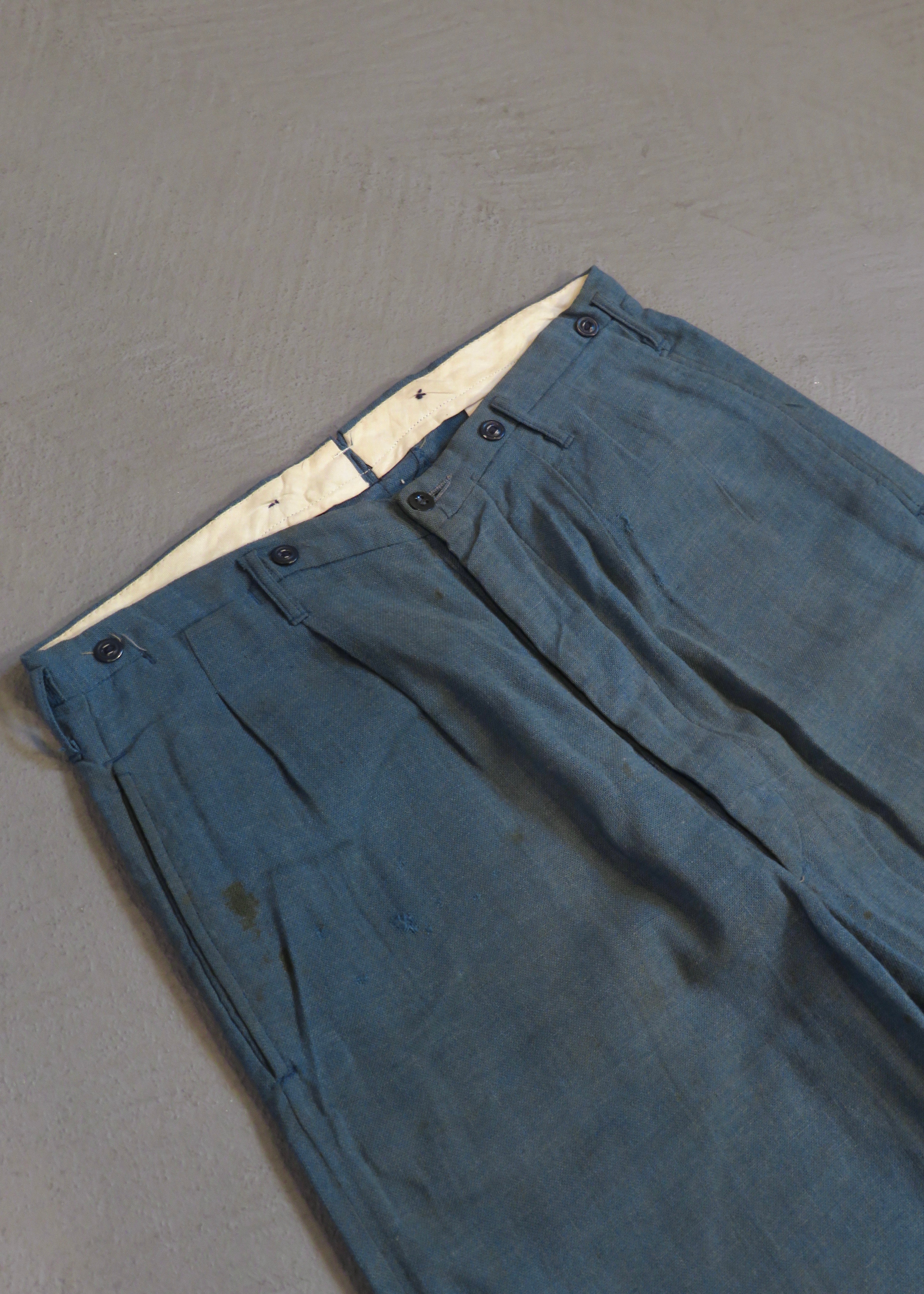1940s Blue-Grey Linen Trousers | 33"x30"