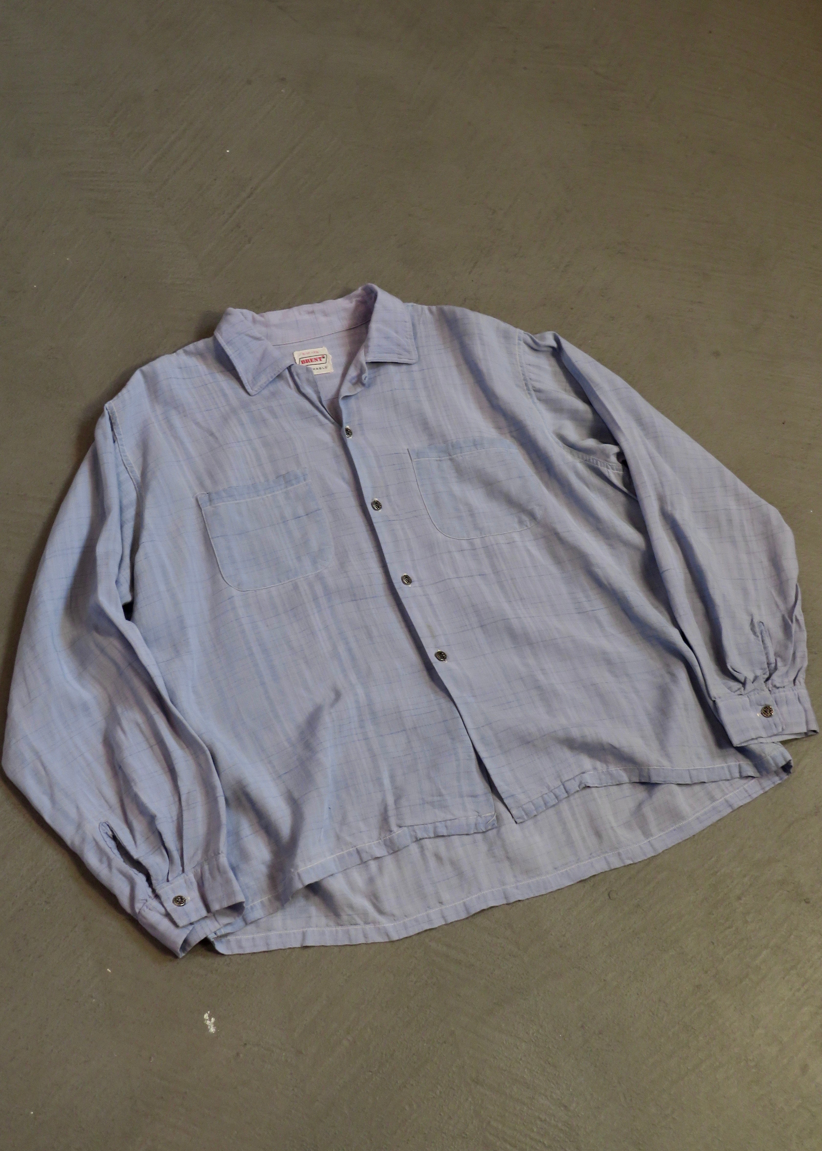 1950s Boxy Blue Check Loop Collar Shirt | XL