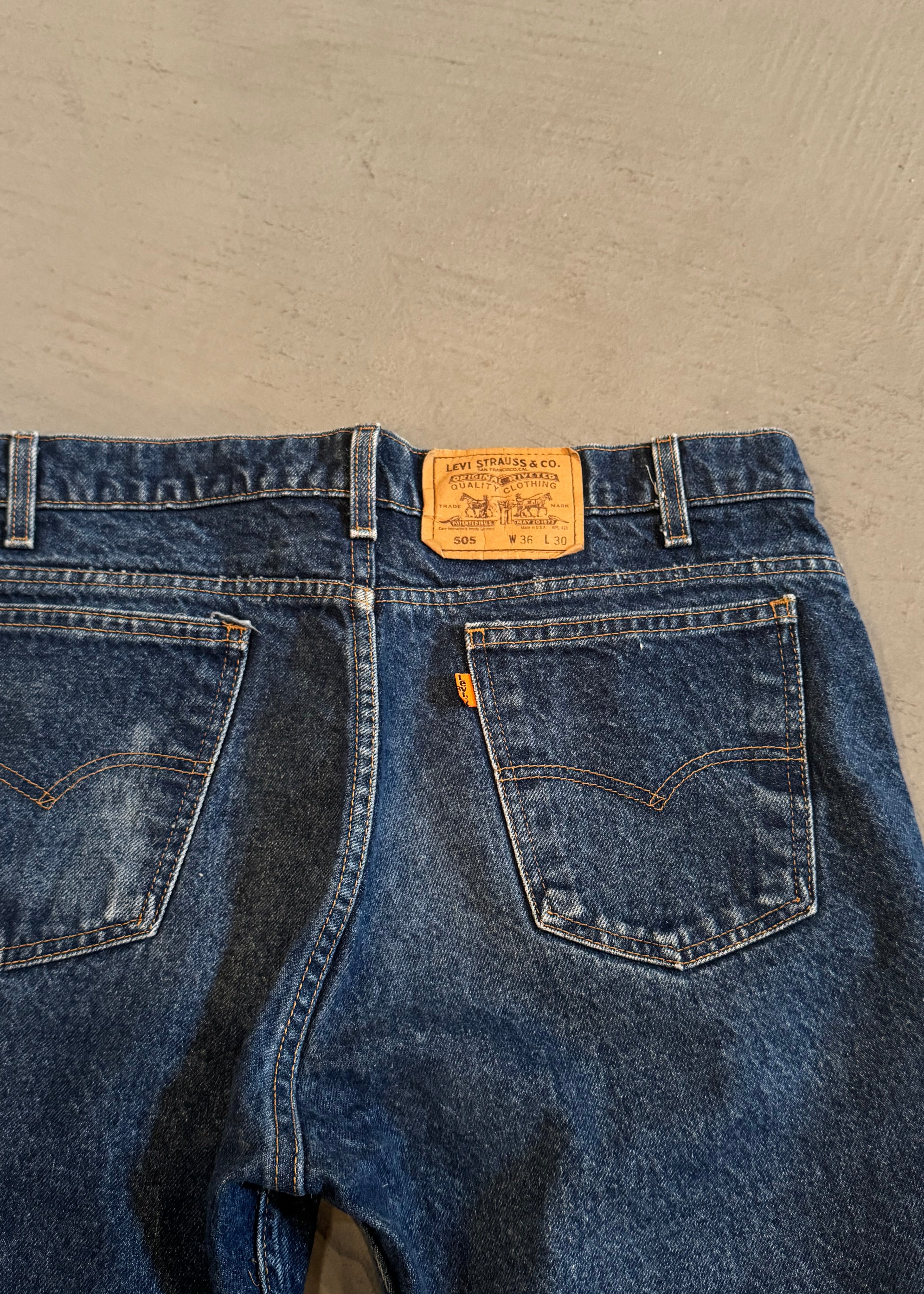 1990s Levi's 505 Orange Tab Dark Wash Jeans