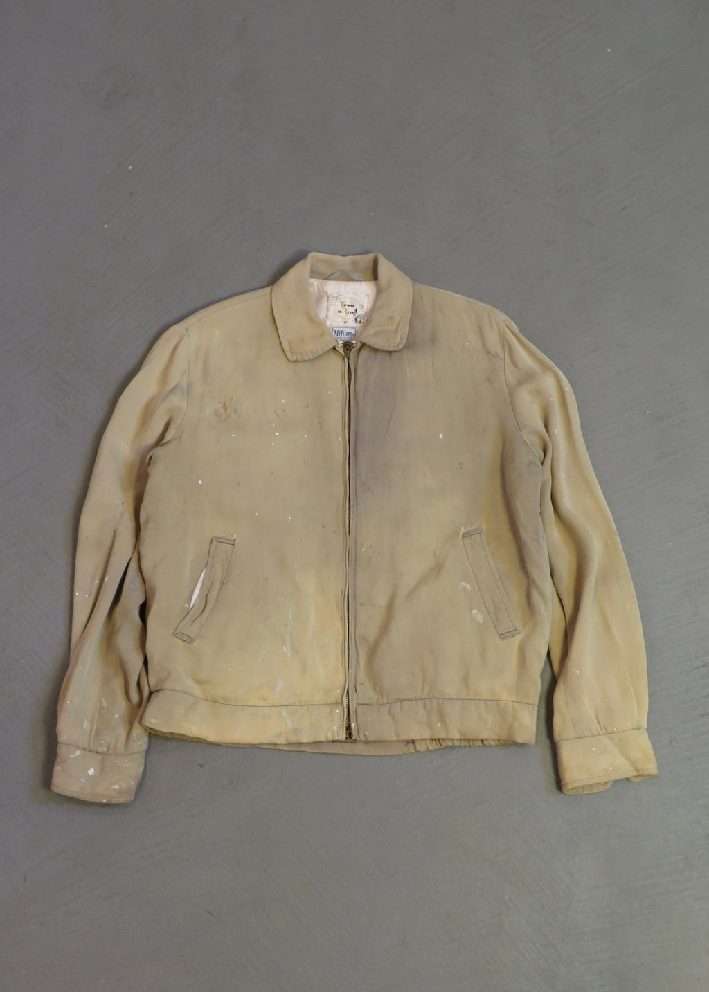1950s Beige Thrashed Distressed Cropped Ricky Jacket