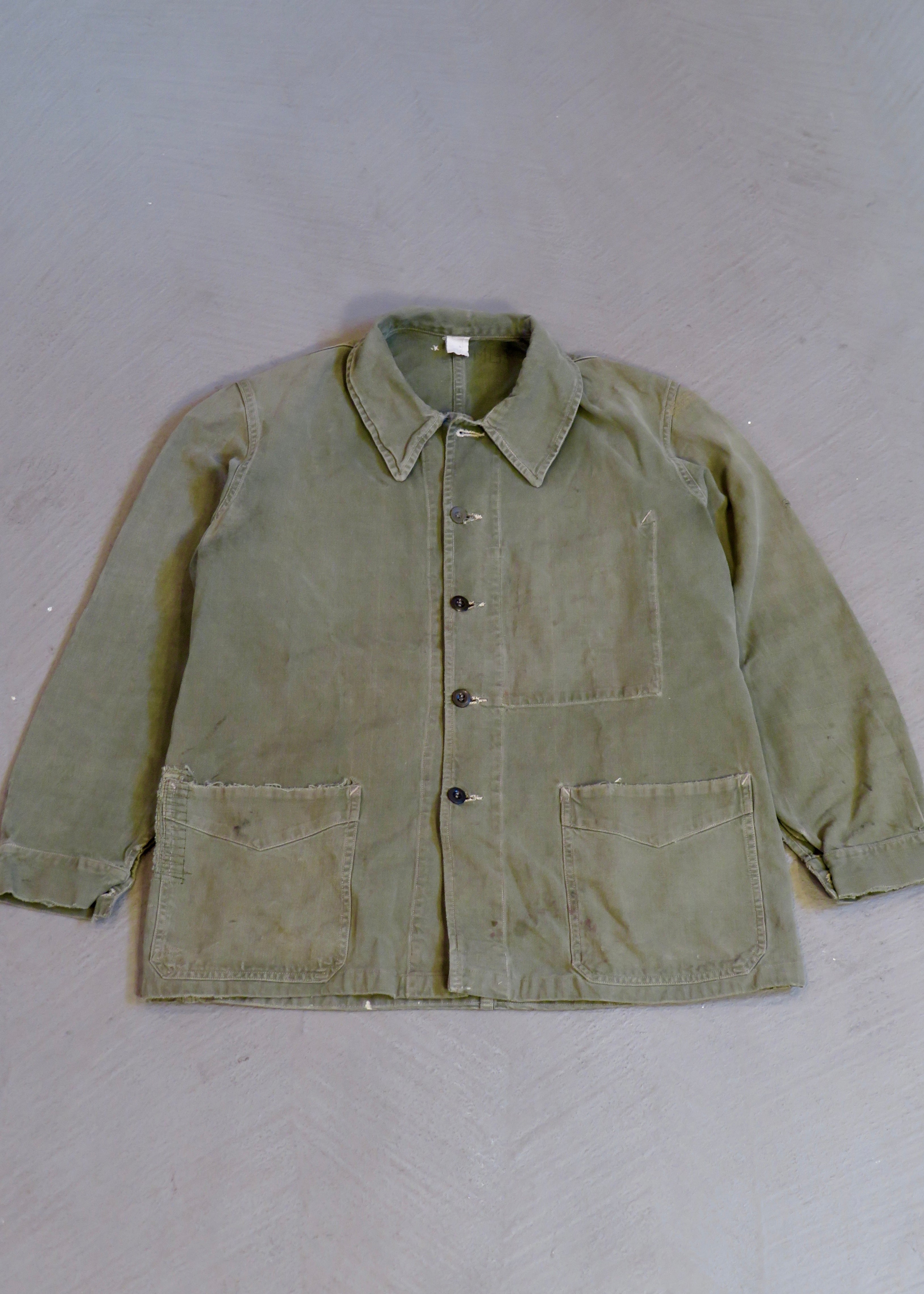 Vintage 1960s French Military Olive Green Chore Jacket