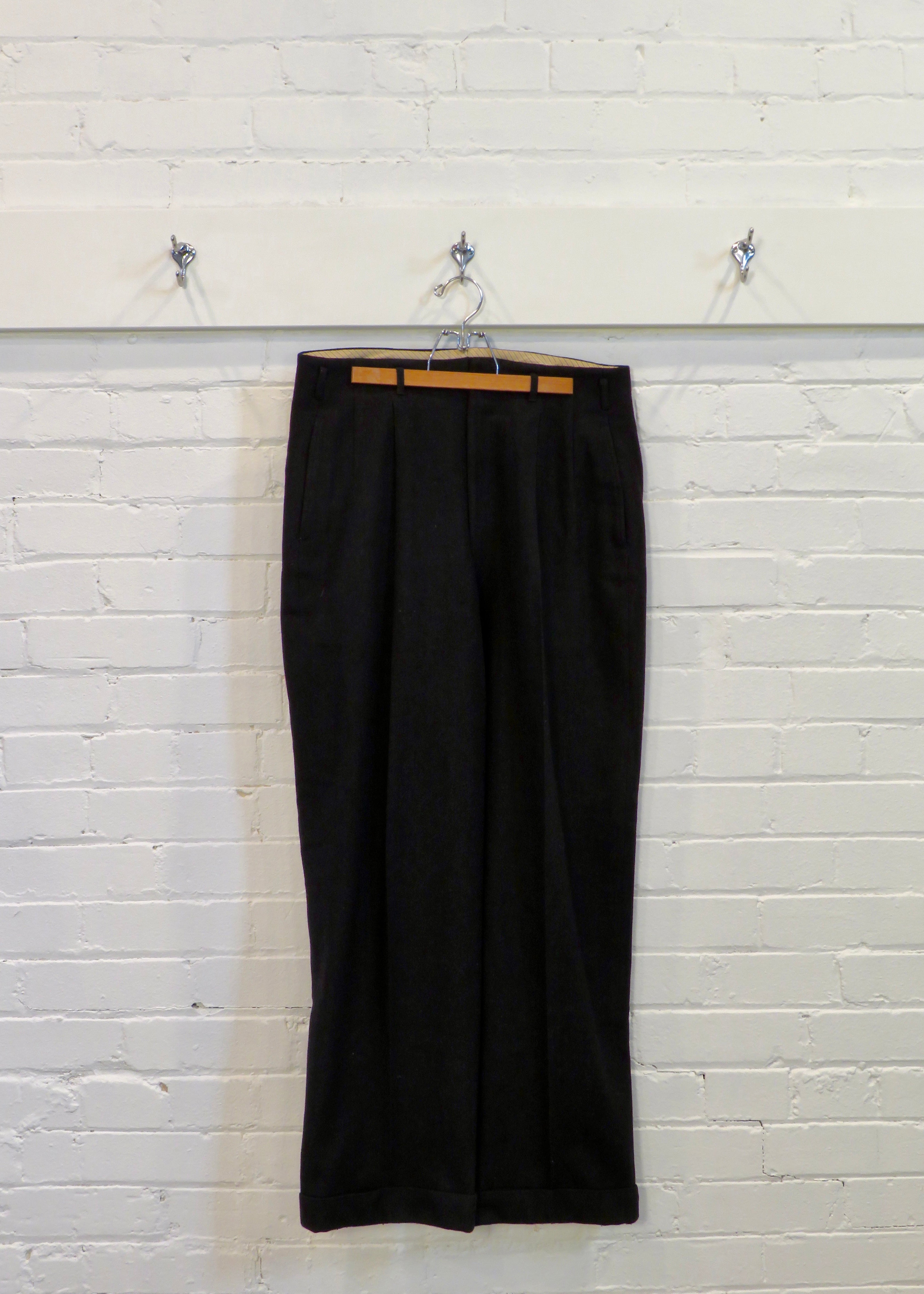 1950s Charcoal Black Drop Loop Wool Trousers