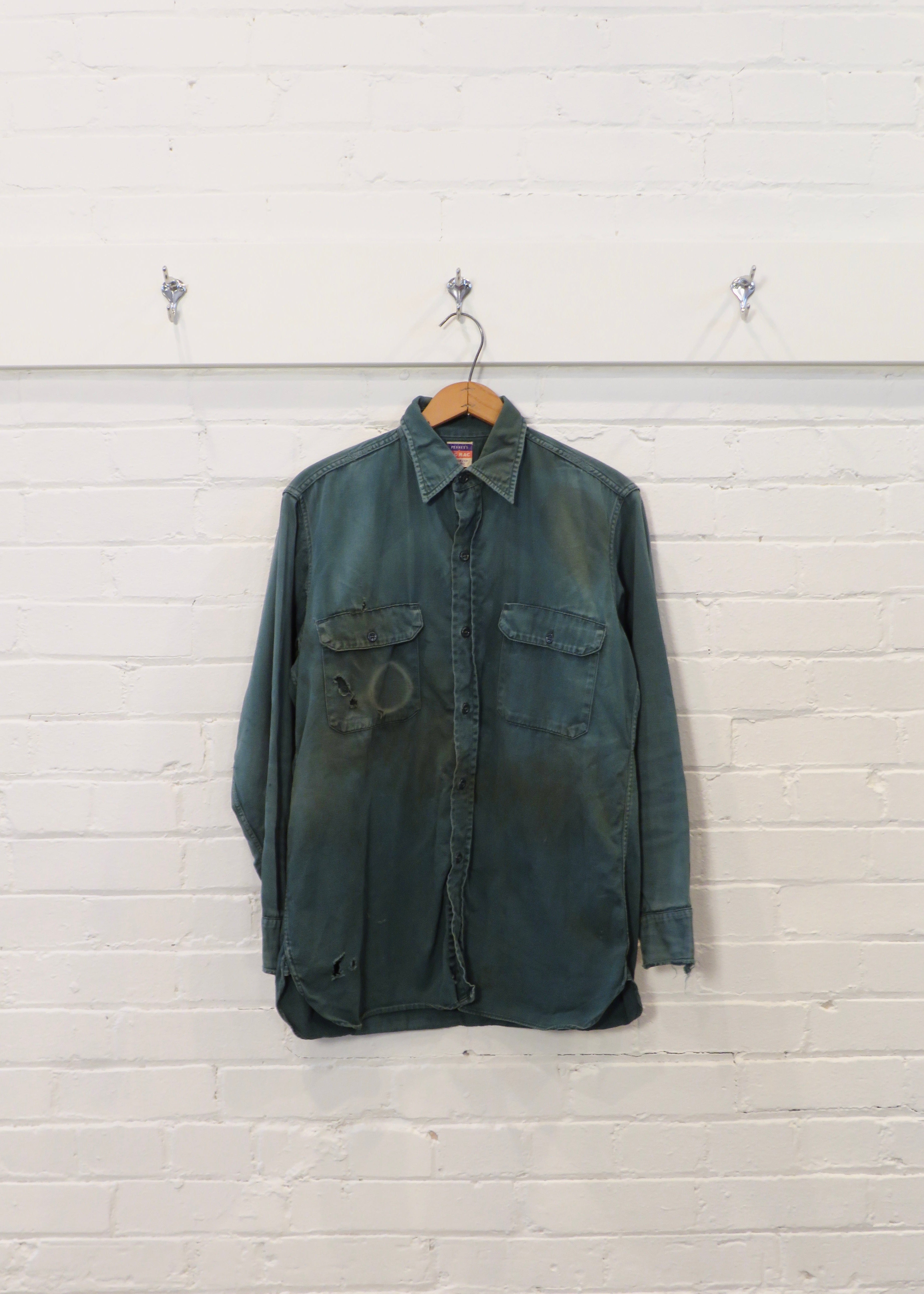 1950s Faded Green Distressed Work Shirt