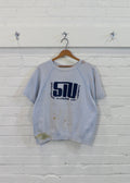 1960s Southern Illinois University Light Blue Distressed Short Sleeved Sweatshirt