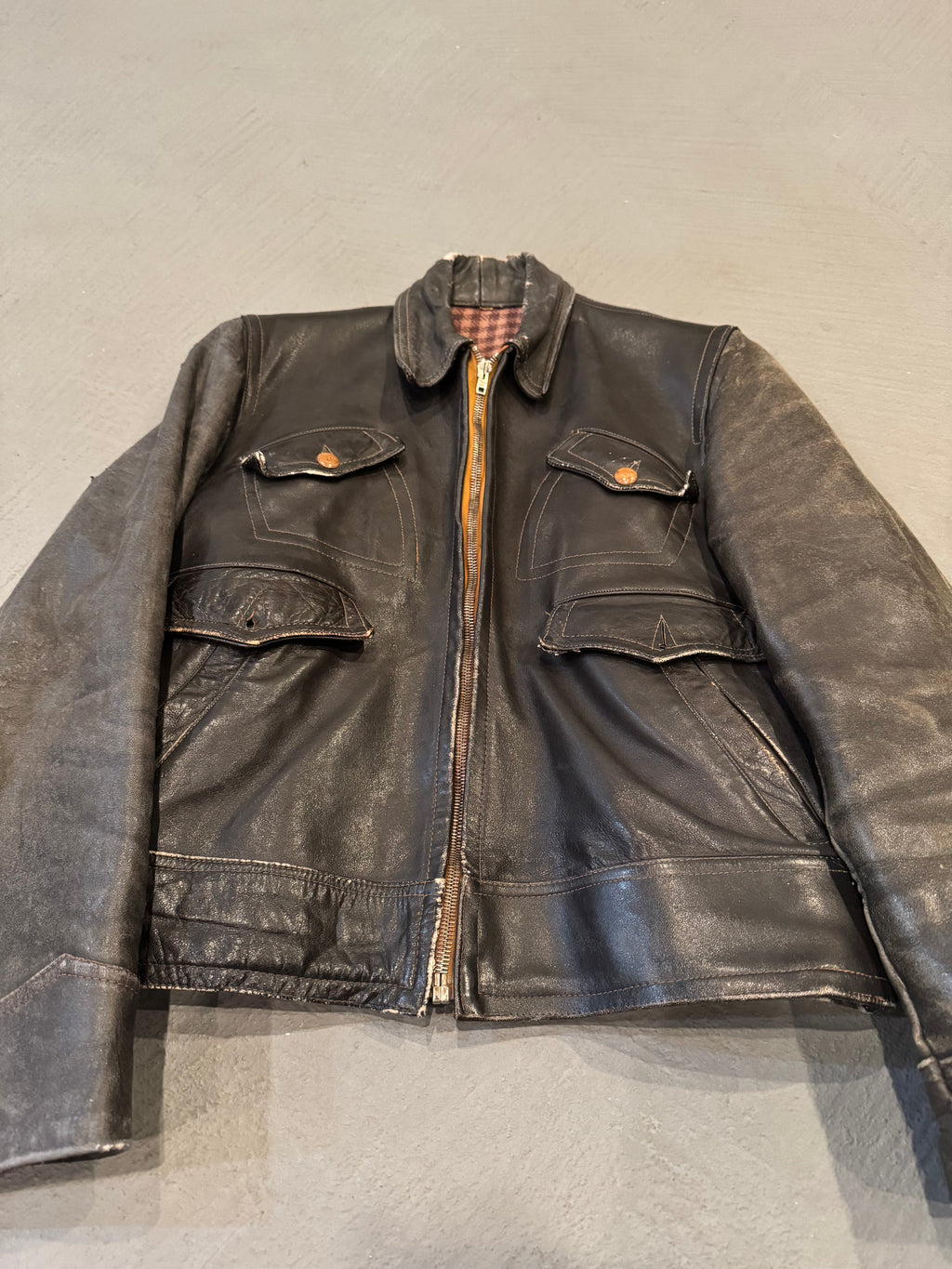 1960s Wool Lined Black Leather Jacket