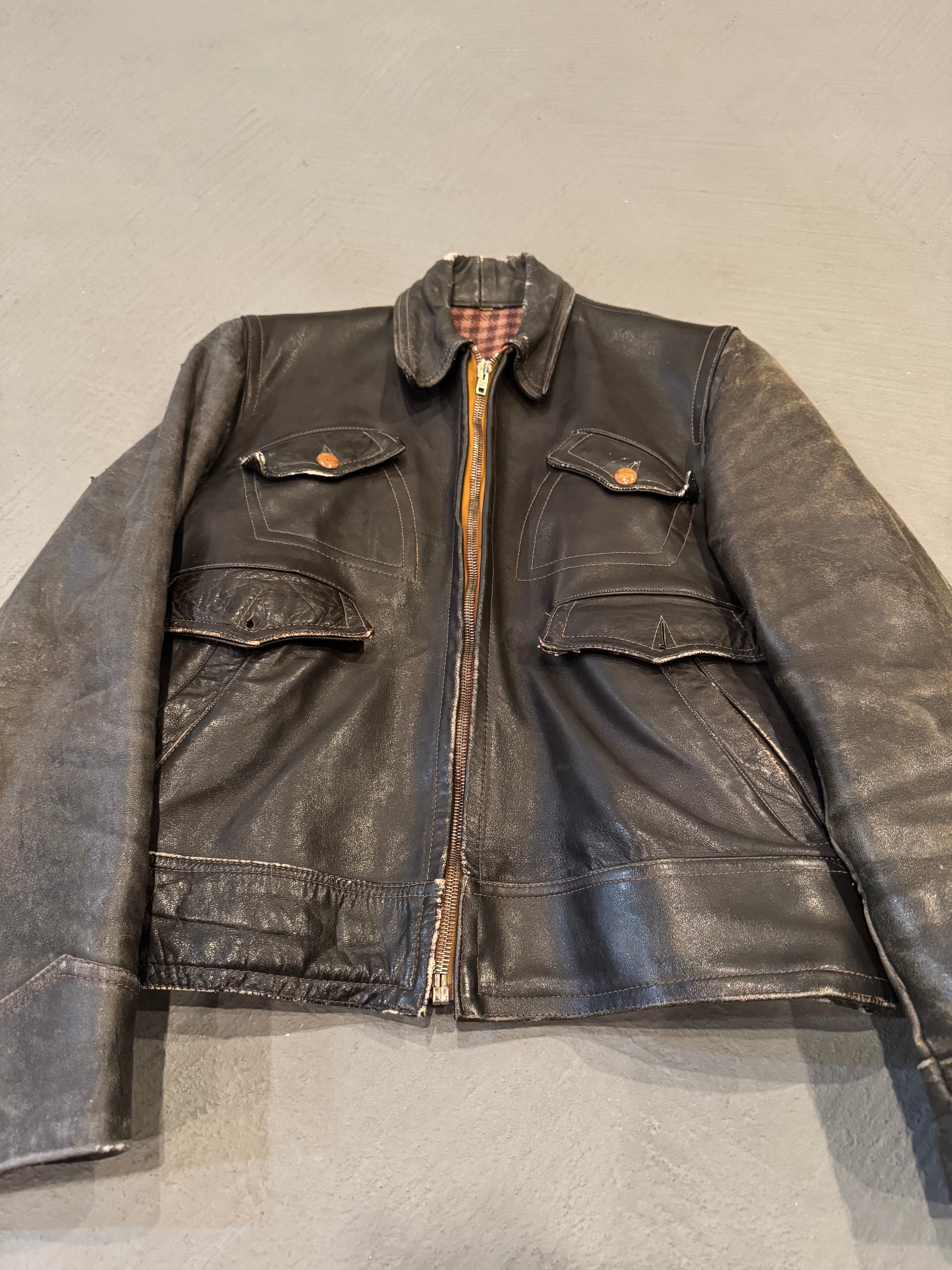 1960s Wool Lined Black Leather Jacket