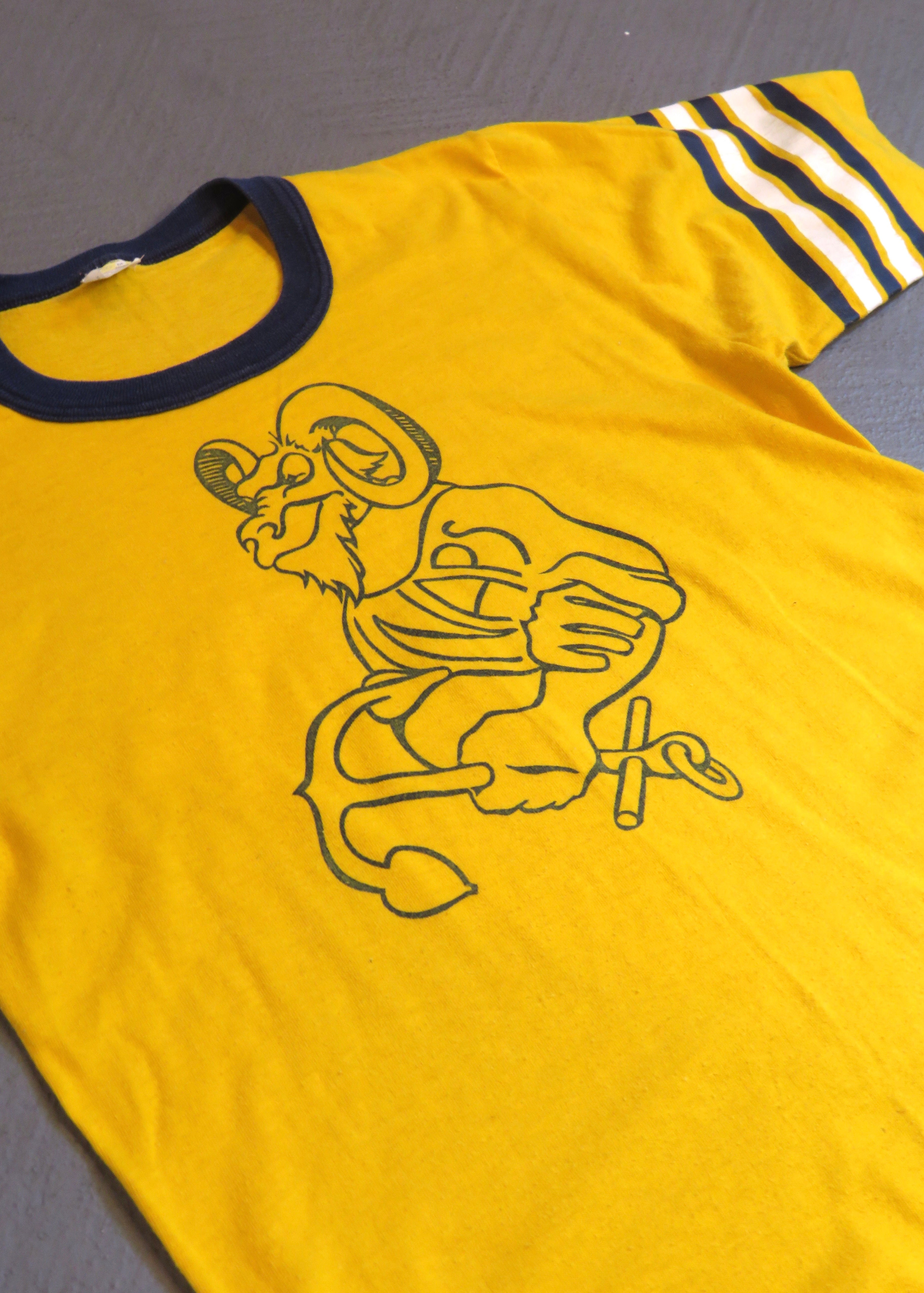 1980s Naval Academy Prep School Ram Mascot Ringer T-Shirt