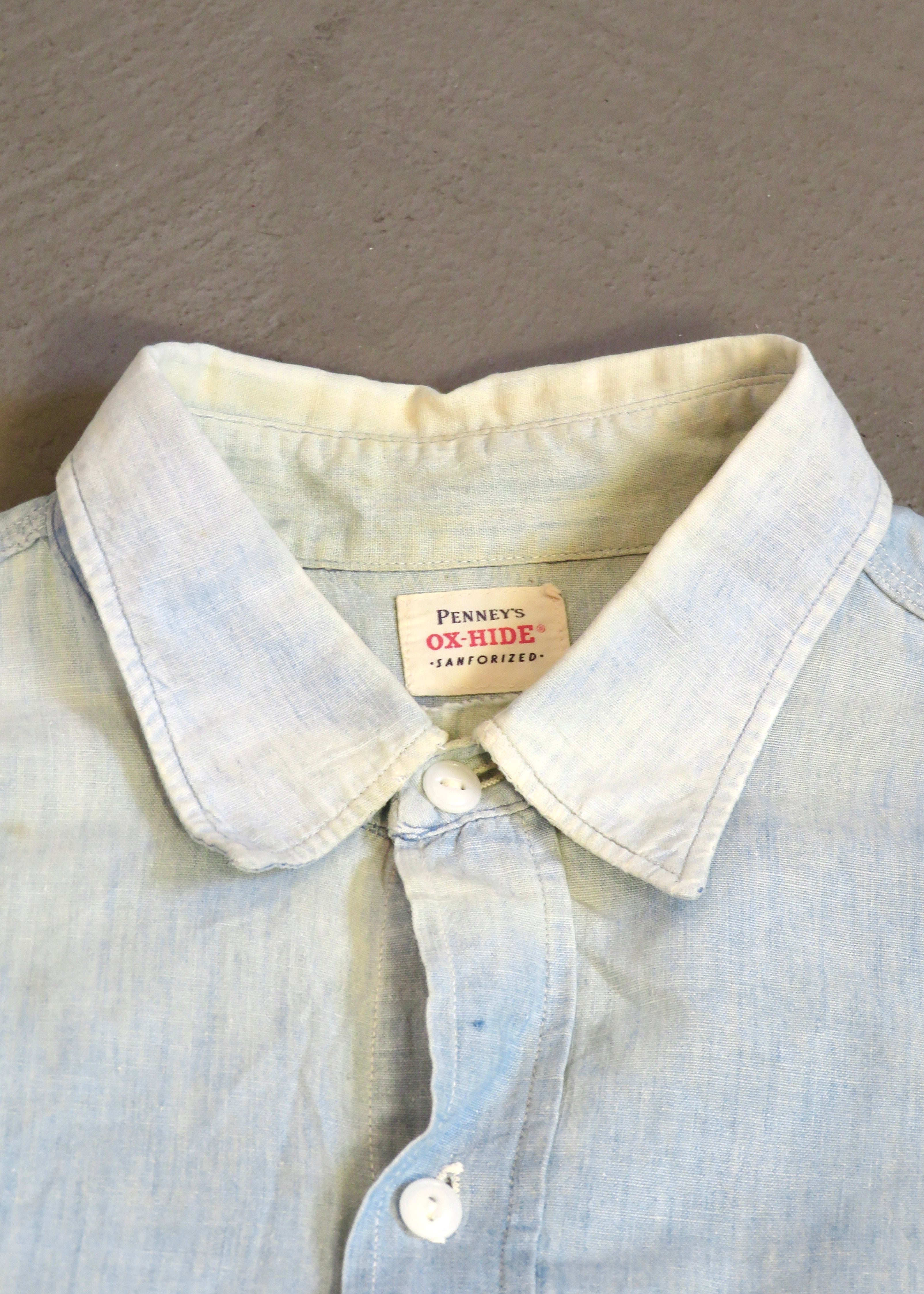 1950s Penneys Ox-Hide Repaired Chambray Shirt