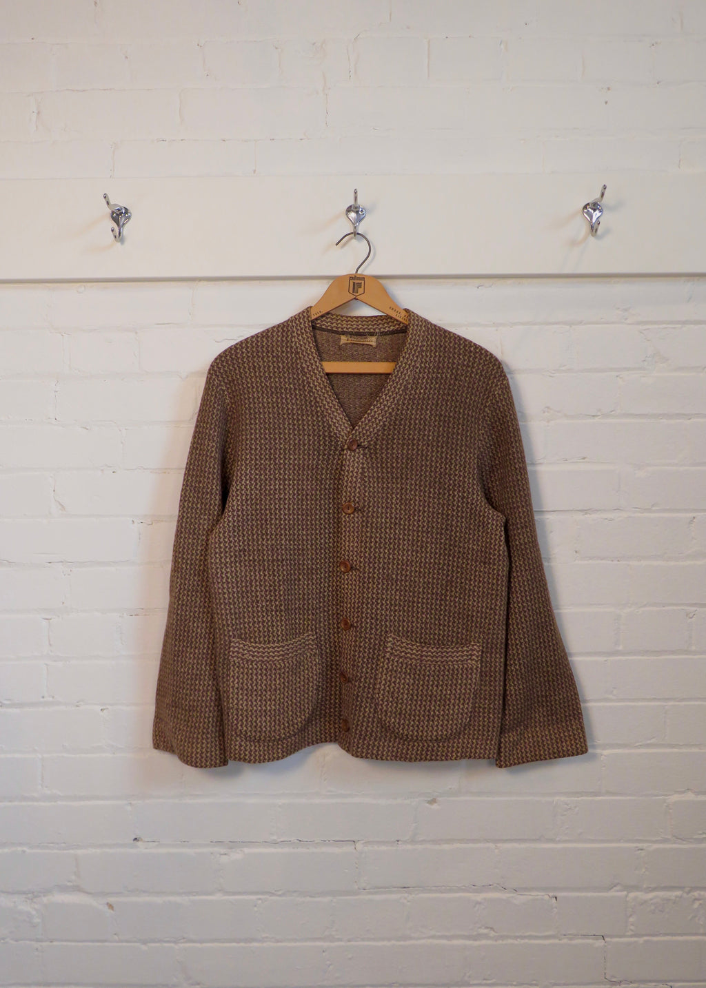 1940s Camel Houndstooth Cardigan