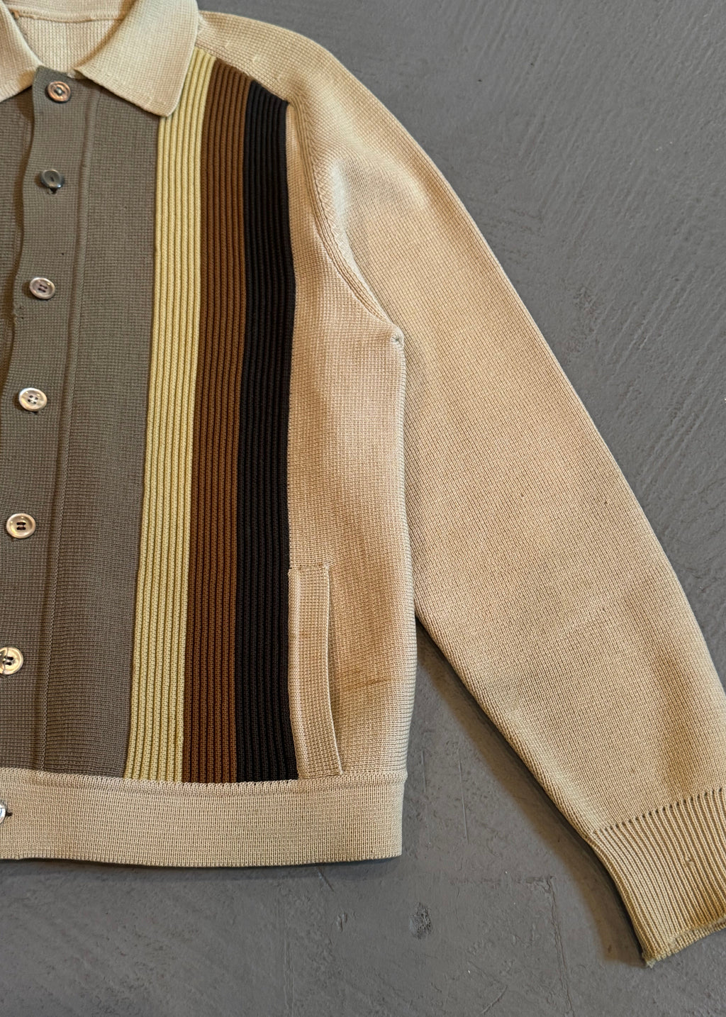 1960s Earth Tone Striped Button Up Cardigan