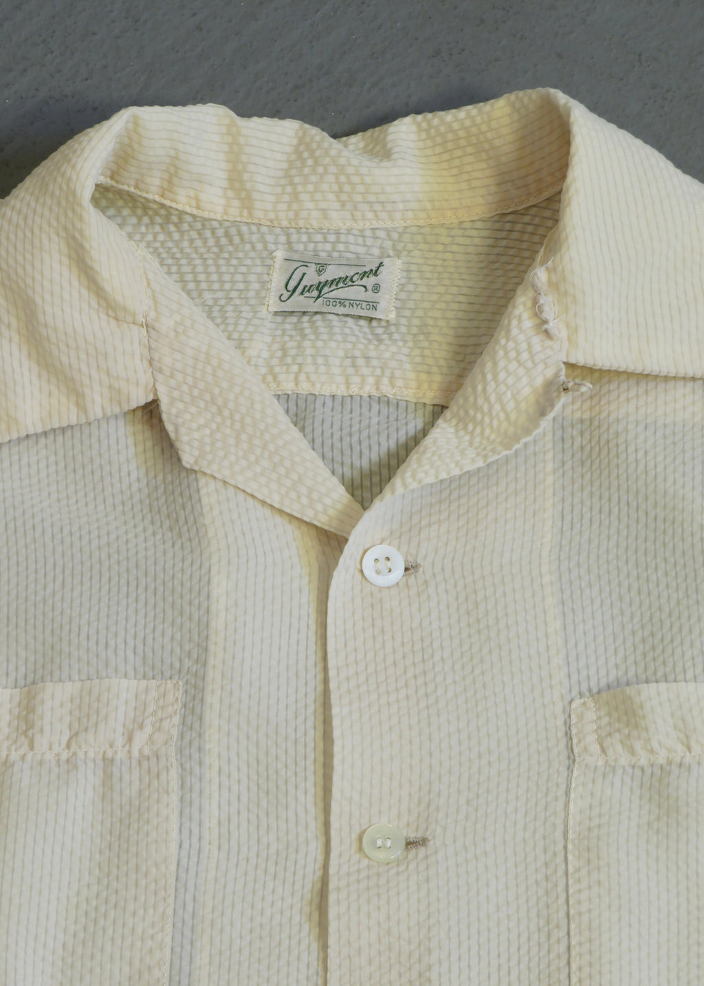 1950s Nylon Seersucker Short Sleeved Button Down Shirt