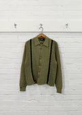 1960s Leonardo Strassi Green Cable Knit Distressed Moth Eaten Button Up Cardigan Sweater