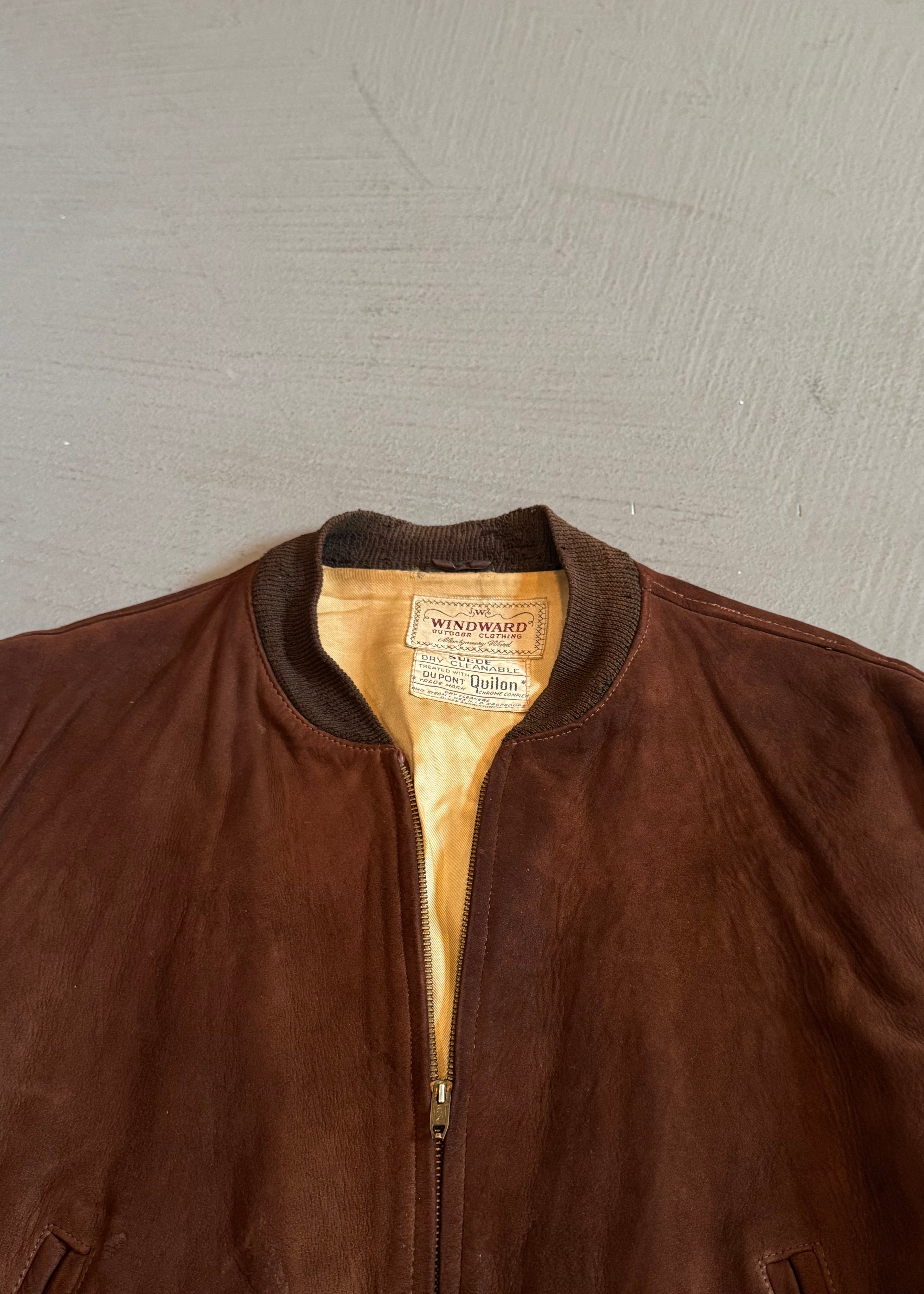 1950s Chocolate Suede Bomber Jacket