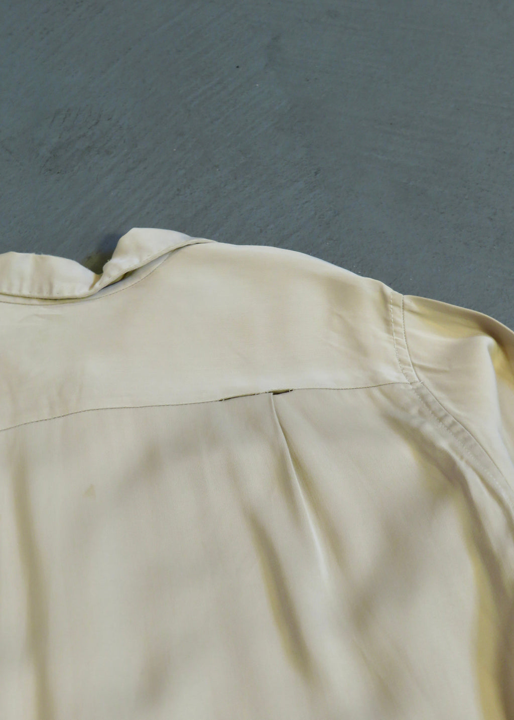 1950s Distressed Tan Rayon Gabardine Overshirt