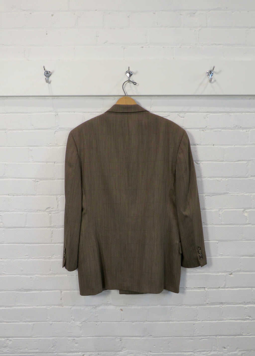1990s Taupe Windowpane Double Breasted Suit