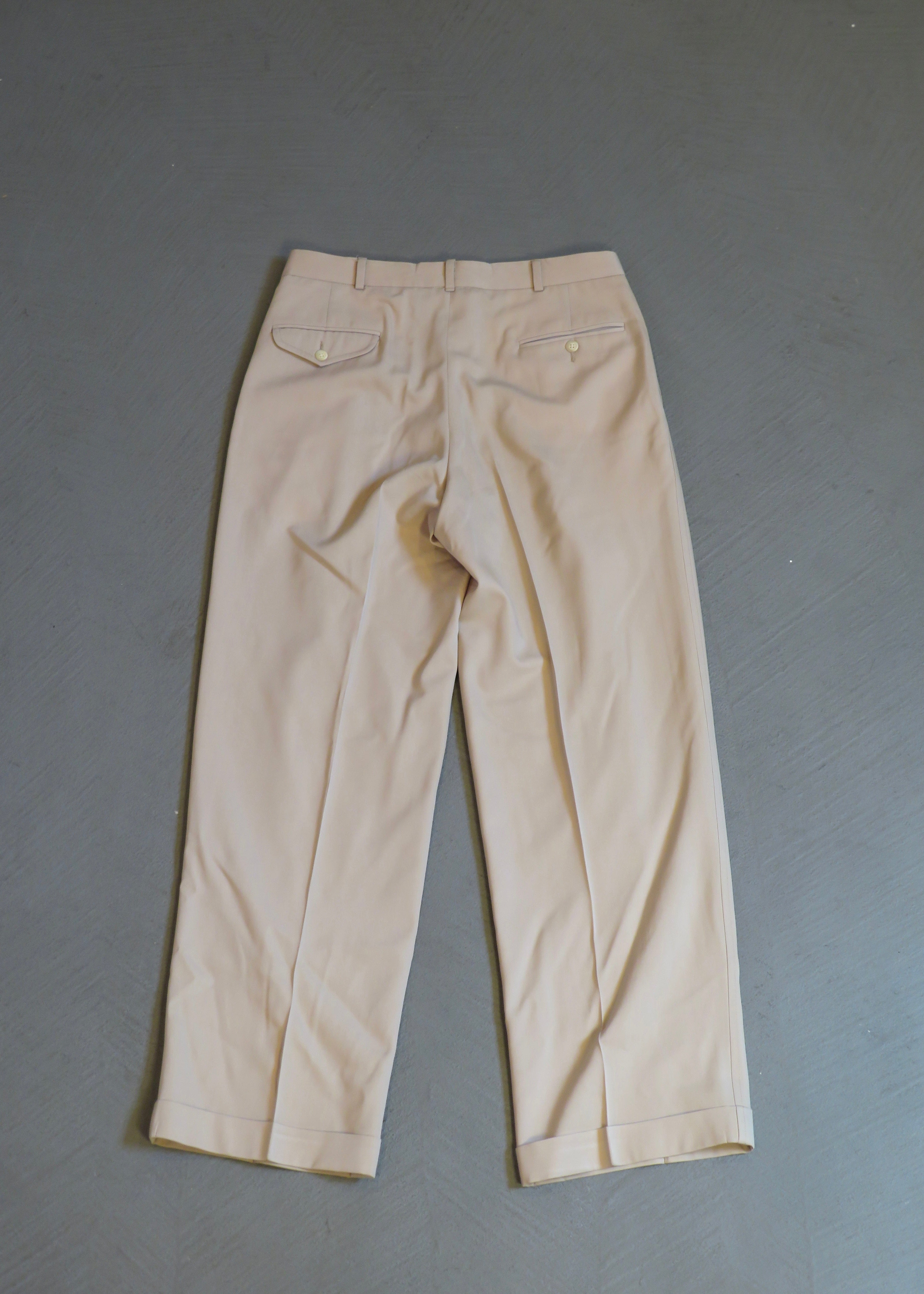 1990s Polo Ralph Lauren Khaki Tropical Wool Wide Leg Trousers