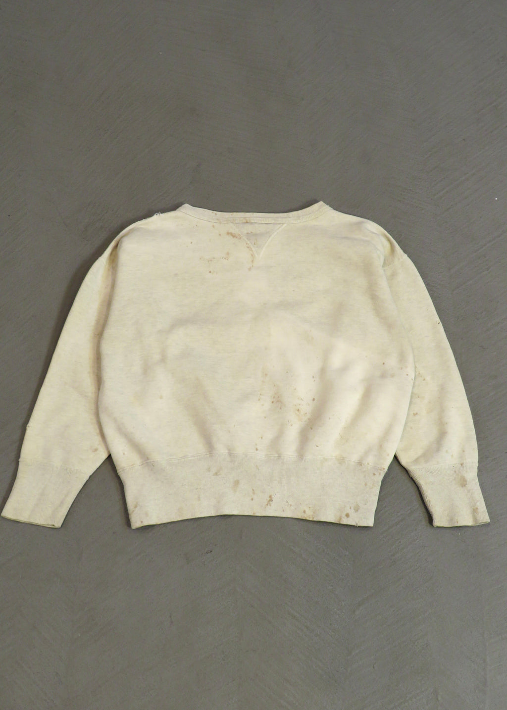 1950s Distressed Splattered Grey Single V Crewneck Sweatshirt