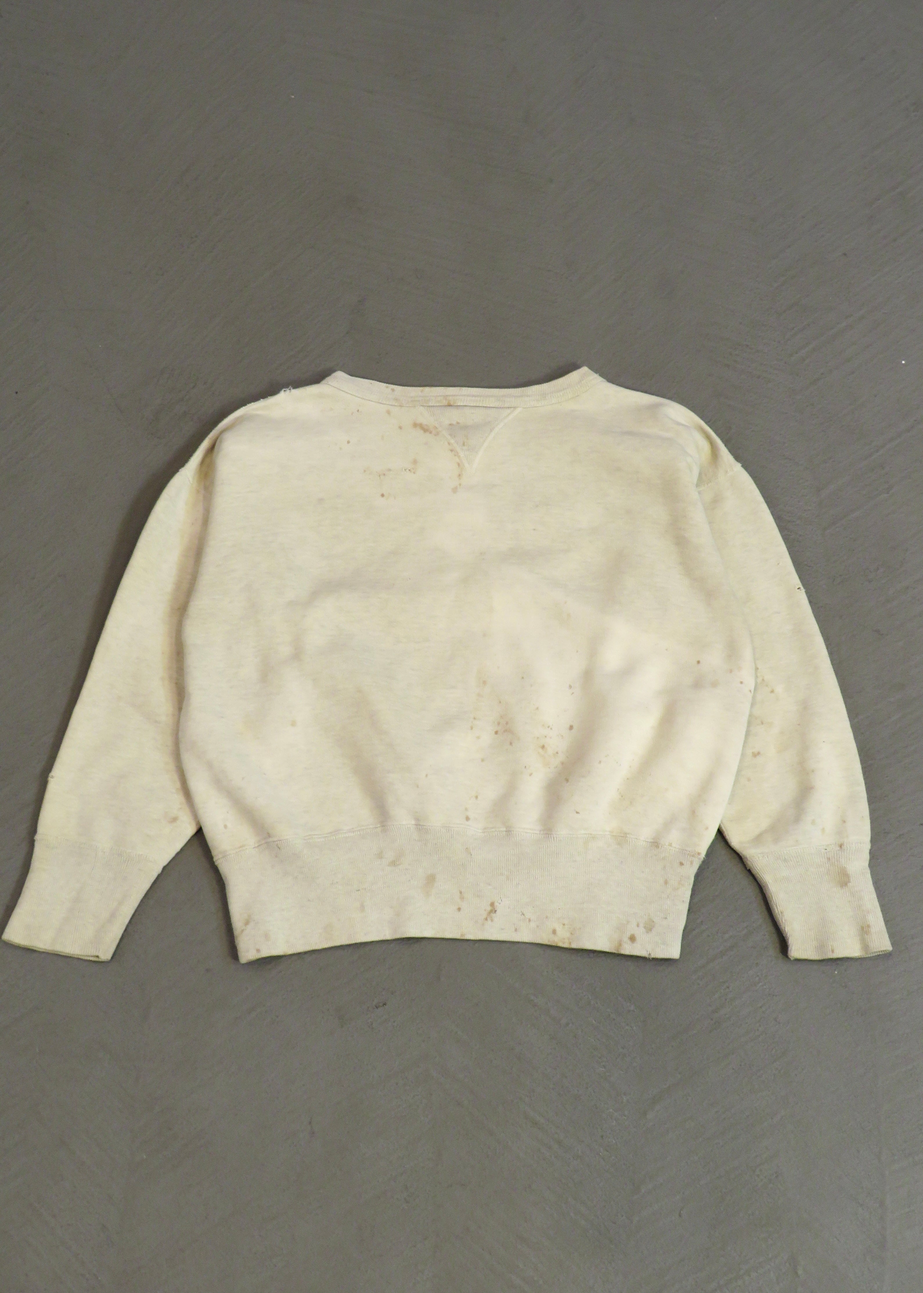 1950s Distressed Splattered Grey Single V Crewneck Sweatshirt