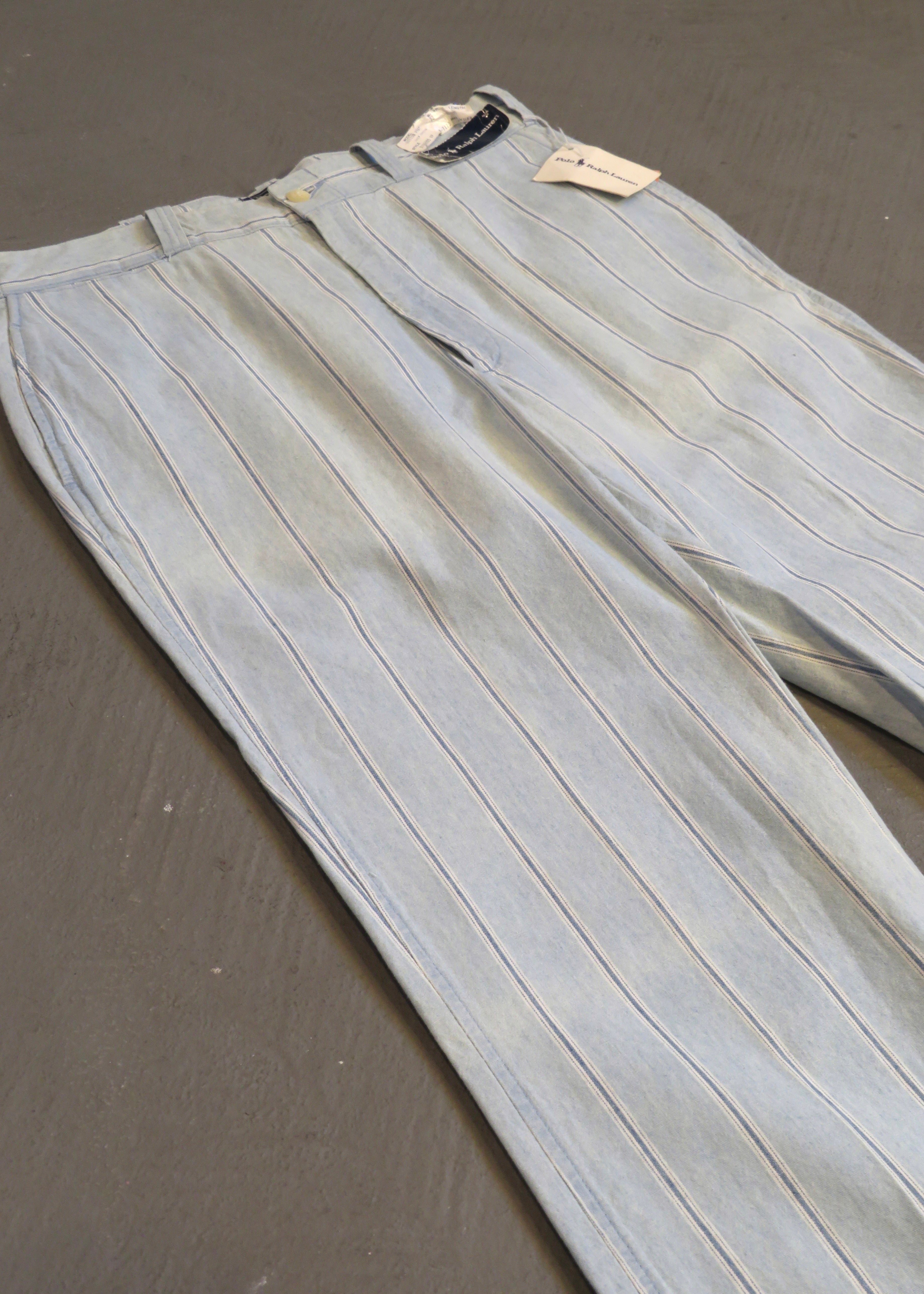 1980s Polo Ralph Lauren Chambray Stripe Trousers