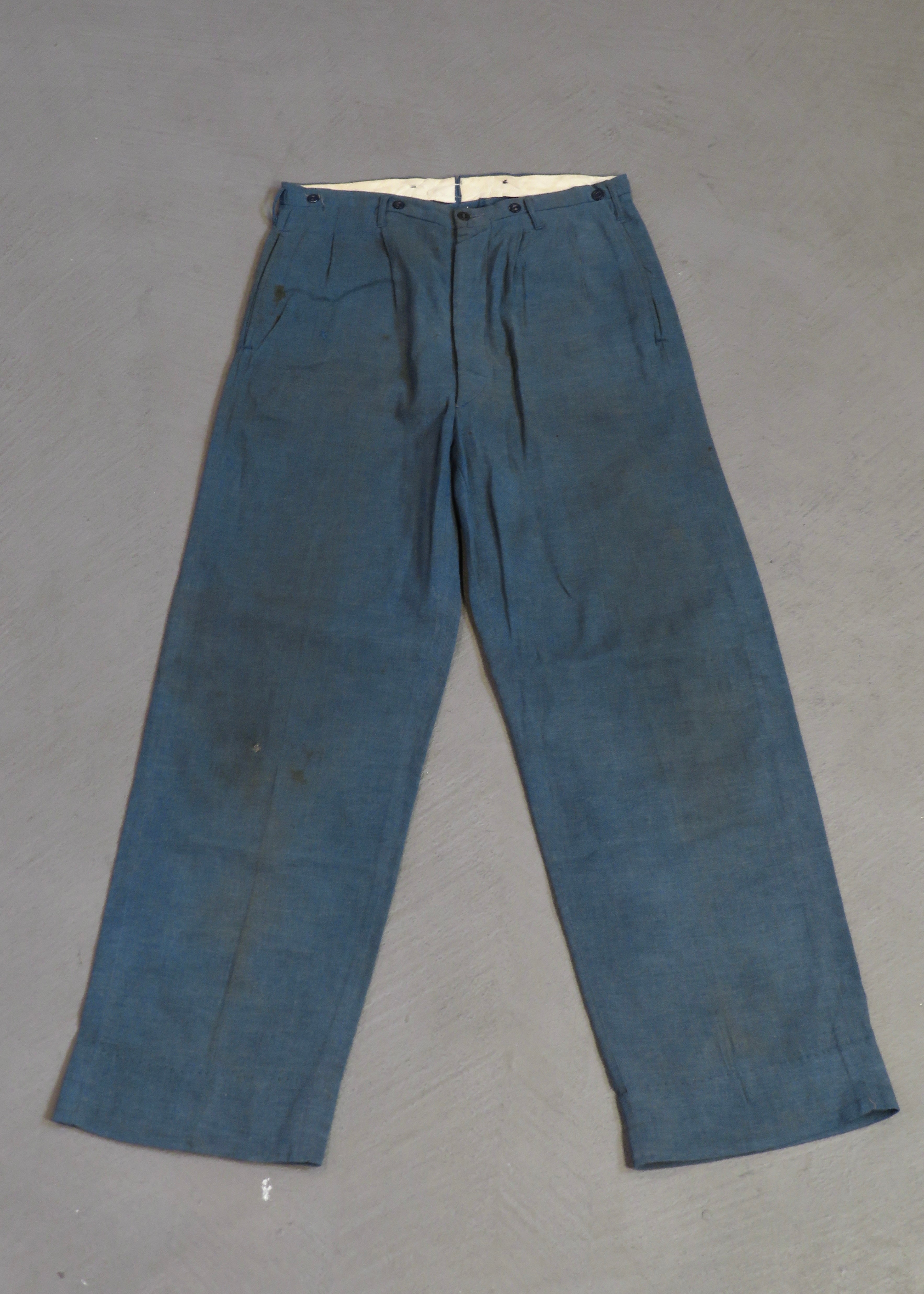 1940s Blue-Grey Linen Trousers | 33"x30"