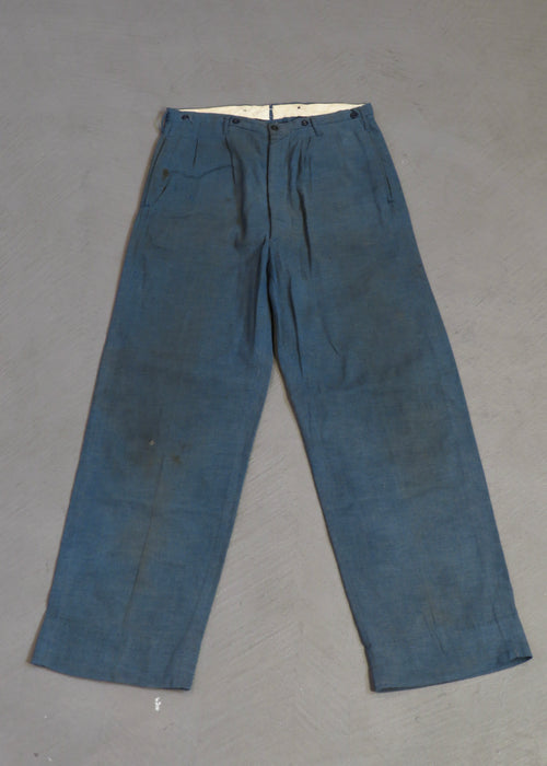 1940s Blue-Grey Linen Trousers | 33"x30"