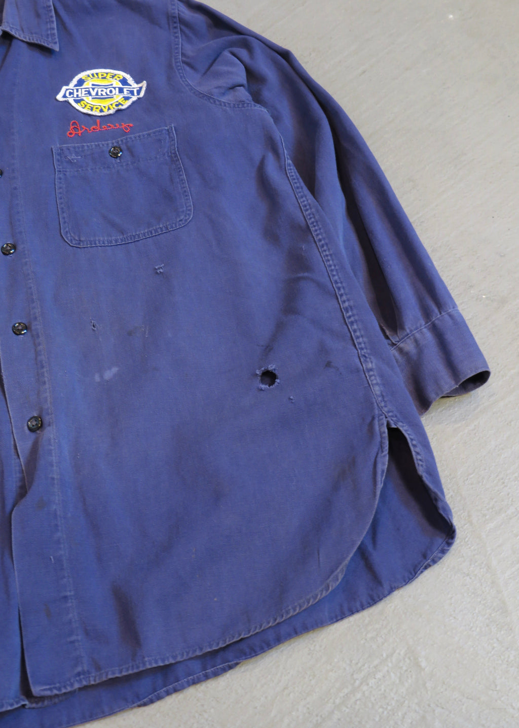 1960s Distressed Twill Chainstitched Chevy Work Shirt