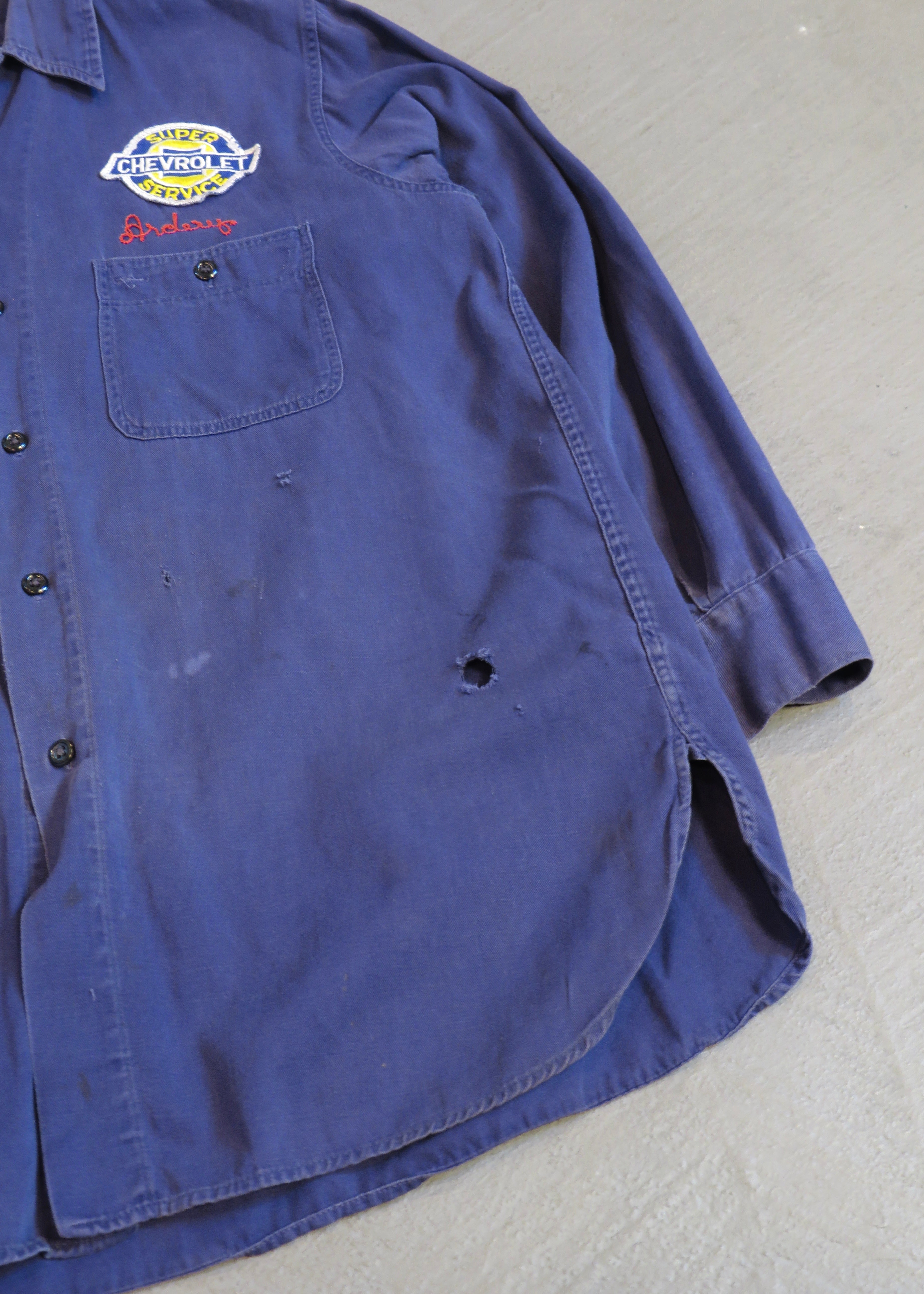 1960s Distressed Twill Chainstitched Chevy Work Shirt