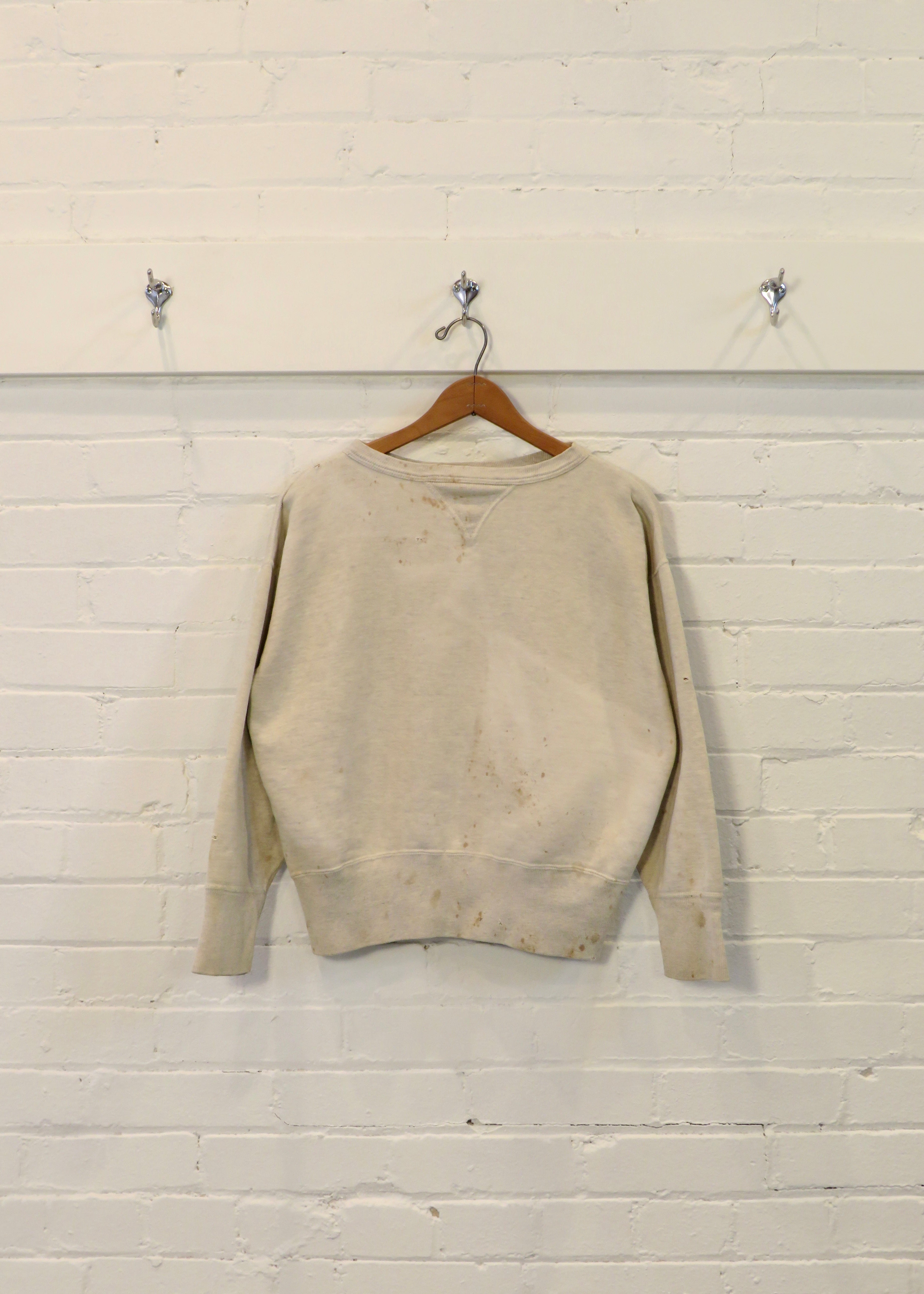 1950s Distressed Splattered Grey Single V Crewneck Sweatshirt