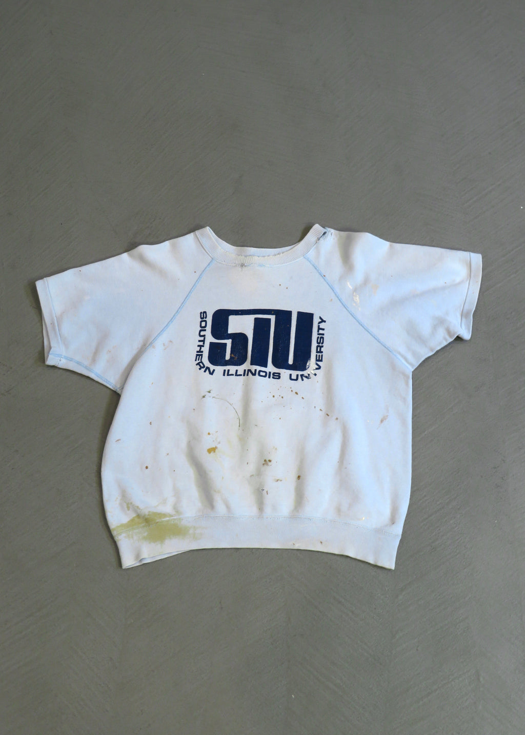 1960s Southern Illinois University Light Blue Distressed Short Sleeved Sweatshirt