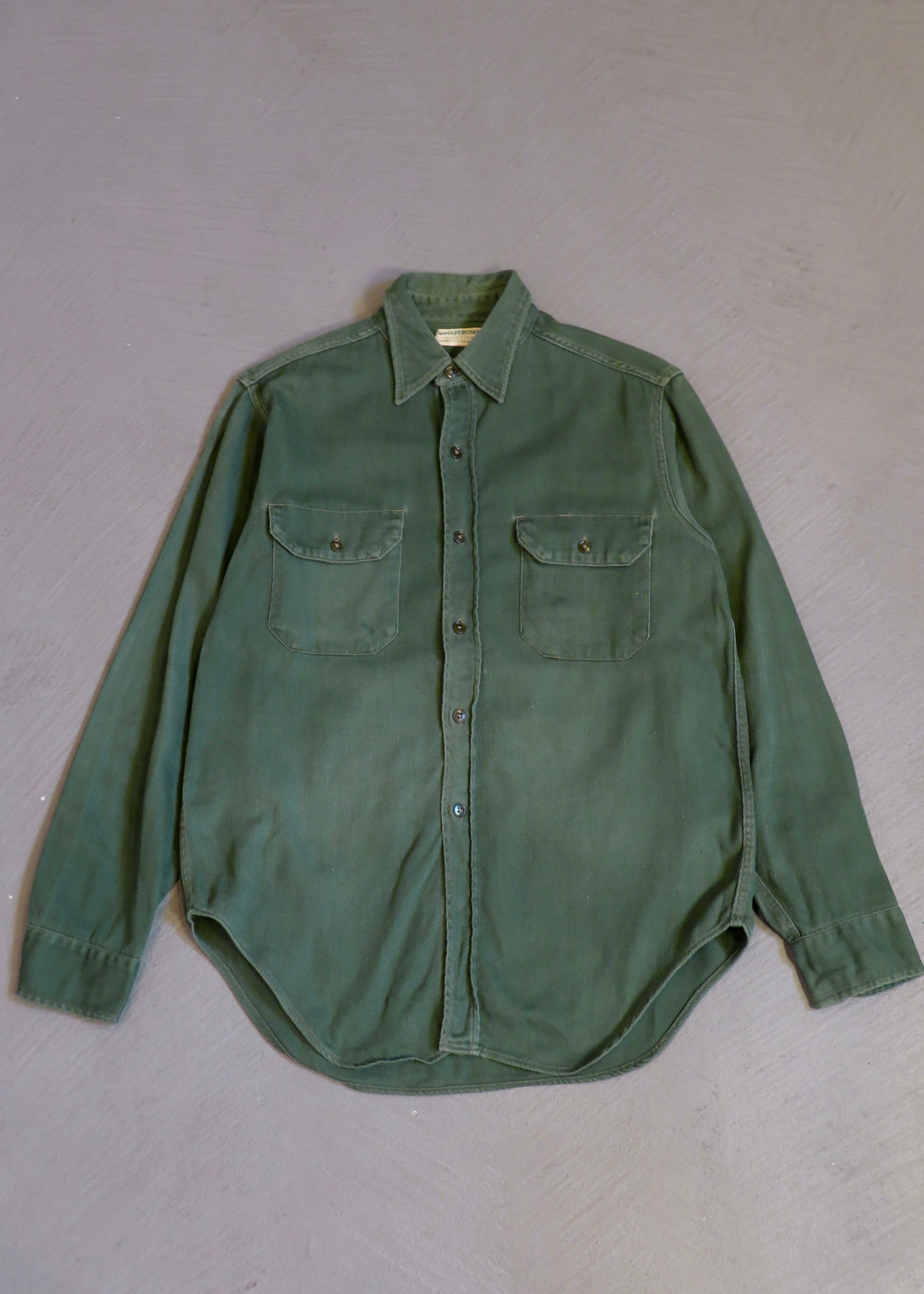 1940s Bouldercord Green Cotton Whipcord Overshirt