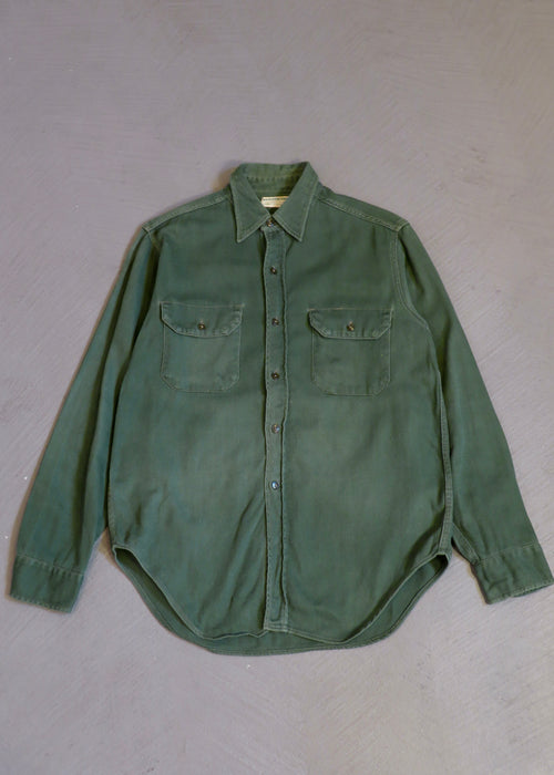1940s Bouldercord Green Cotton Whipcord Overshirt