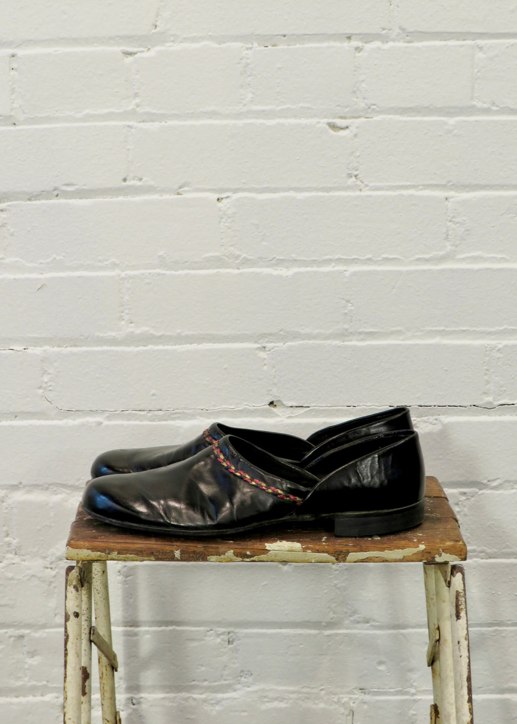 1960s Braided Black Leather House Slippers