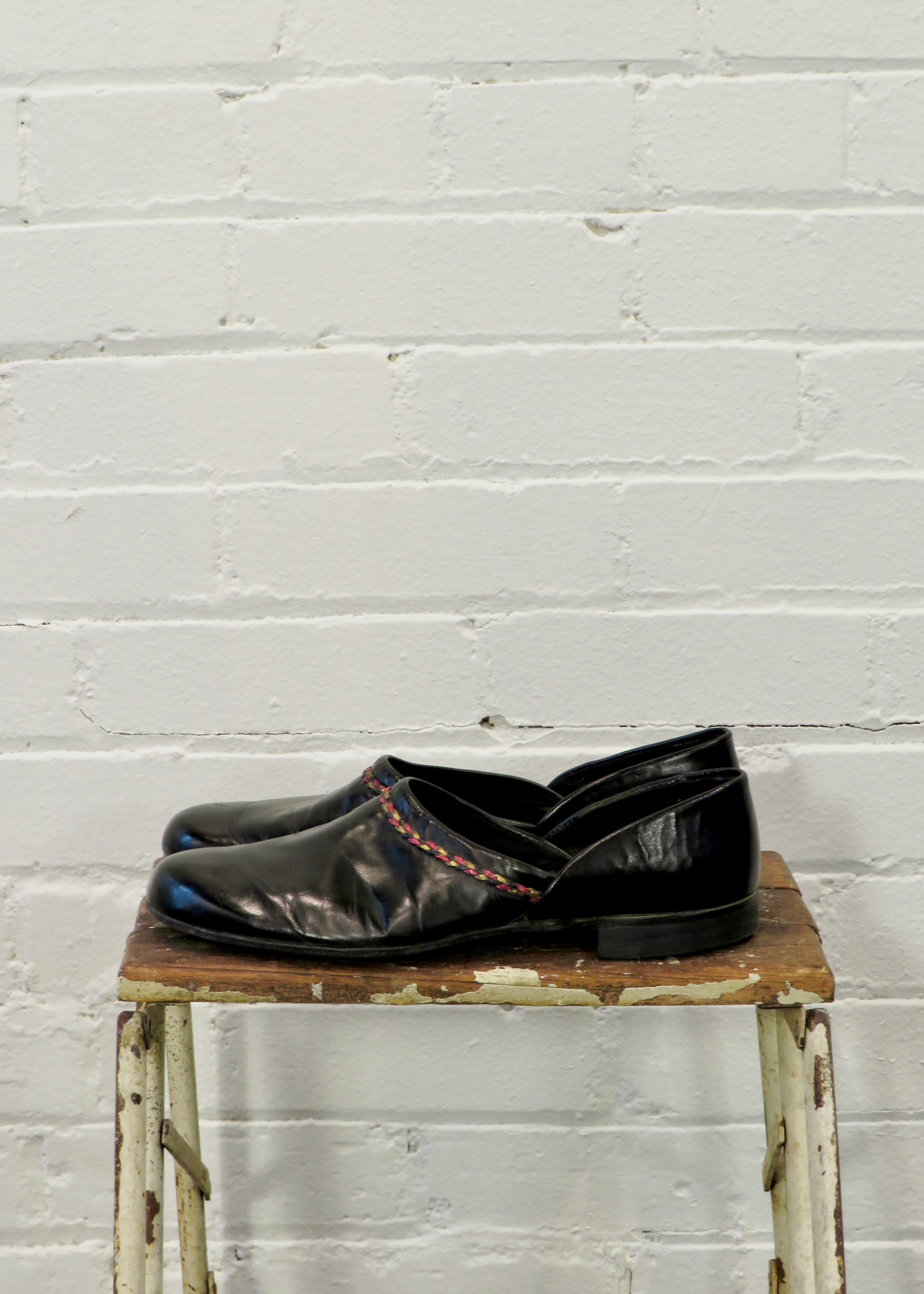 1960s Braided Black Leather House Slippers